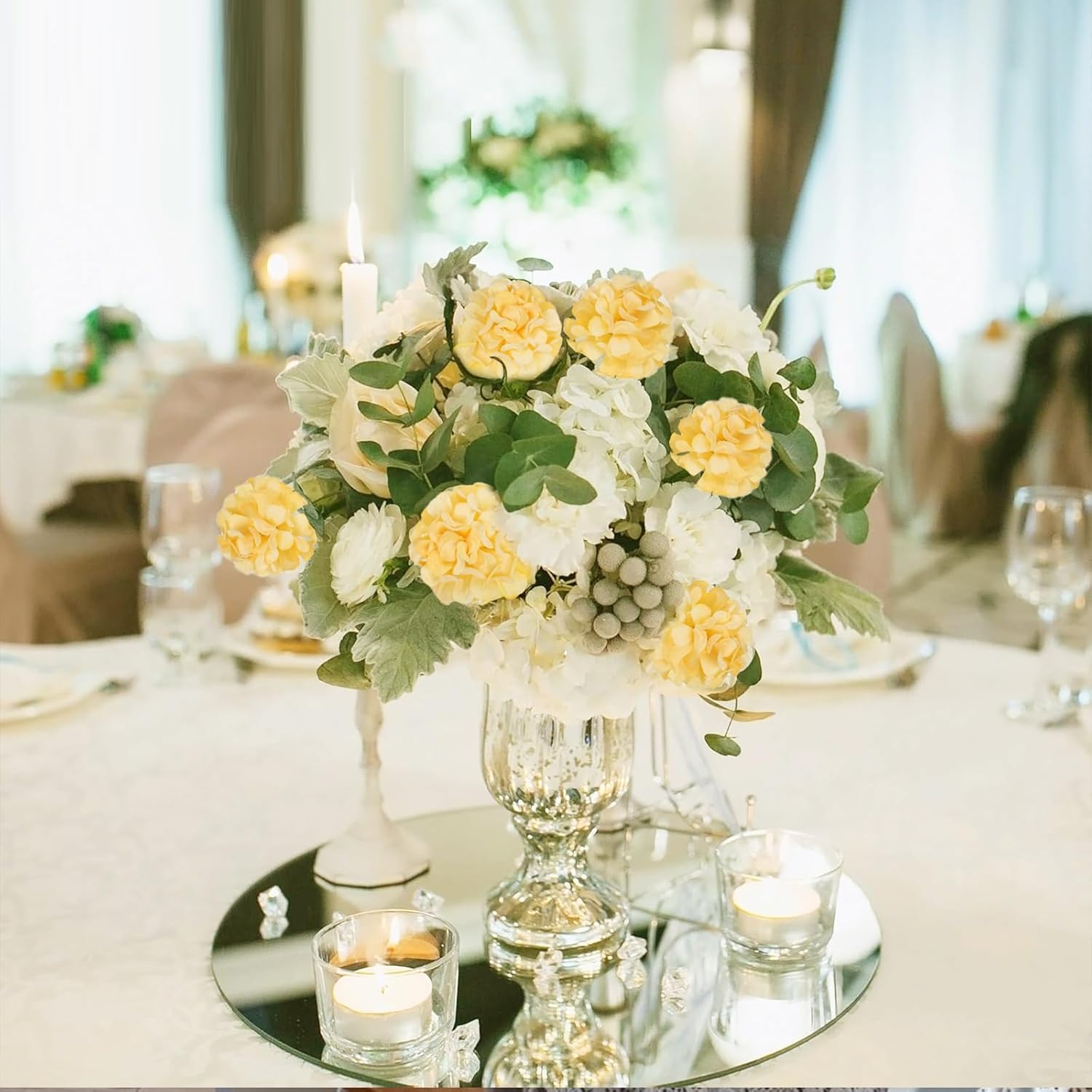 18 Pcs Yellow Hydrangea Artificial Flowers Bouquets Home Decor