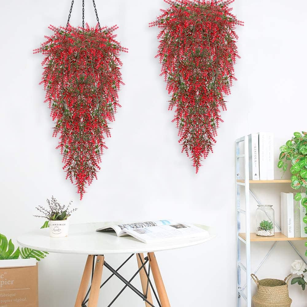 SJL Hanging Artificial Lavender Plants 4pcs Red