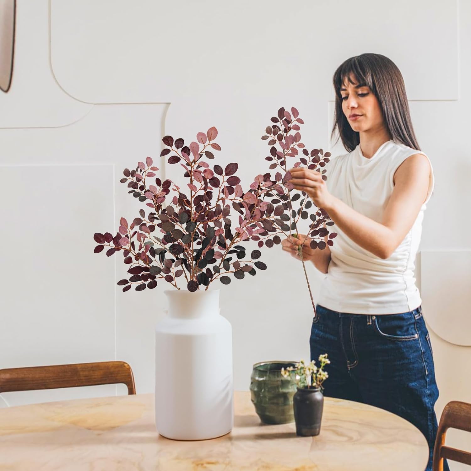 Fall Stems for Vases - Artificial Eucalyptus 3pcs 28 Inch Burgundy