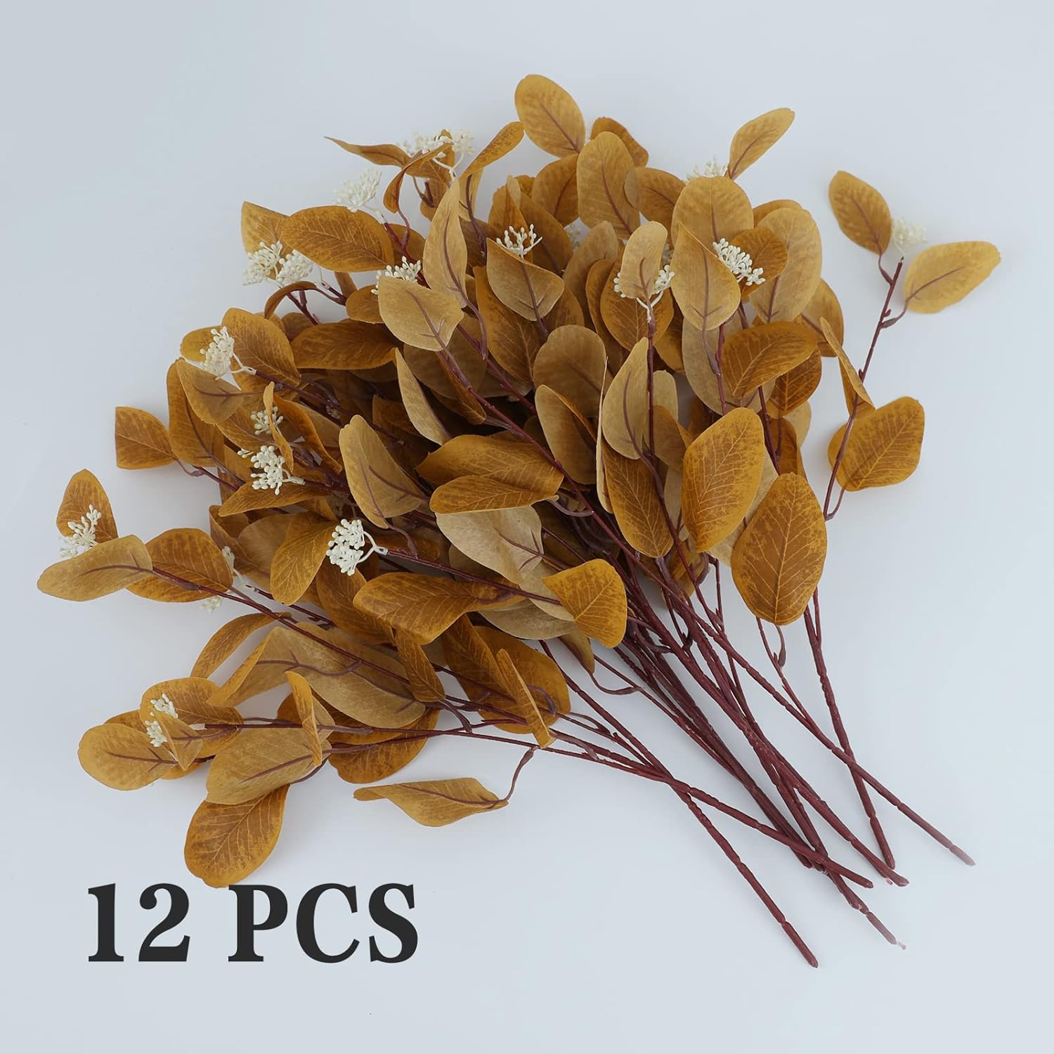 20 Silk Artificial Eucalyptus Stems Yellow 12 Pcs