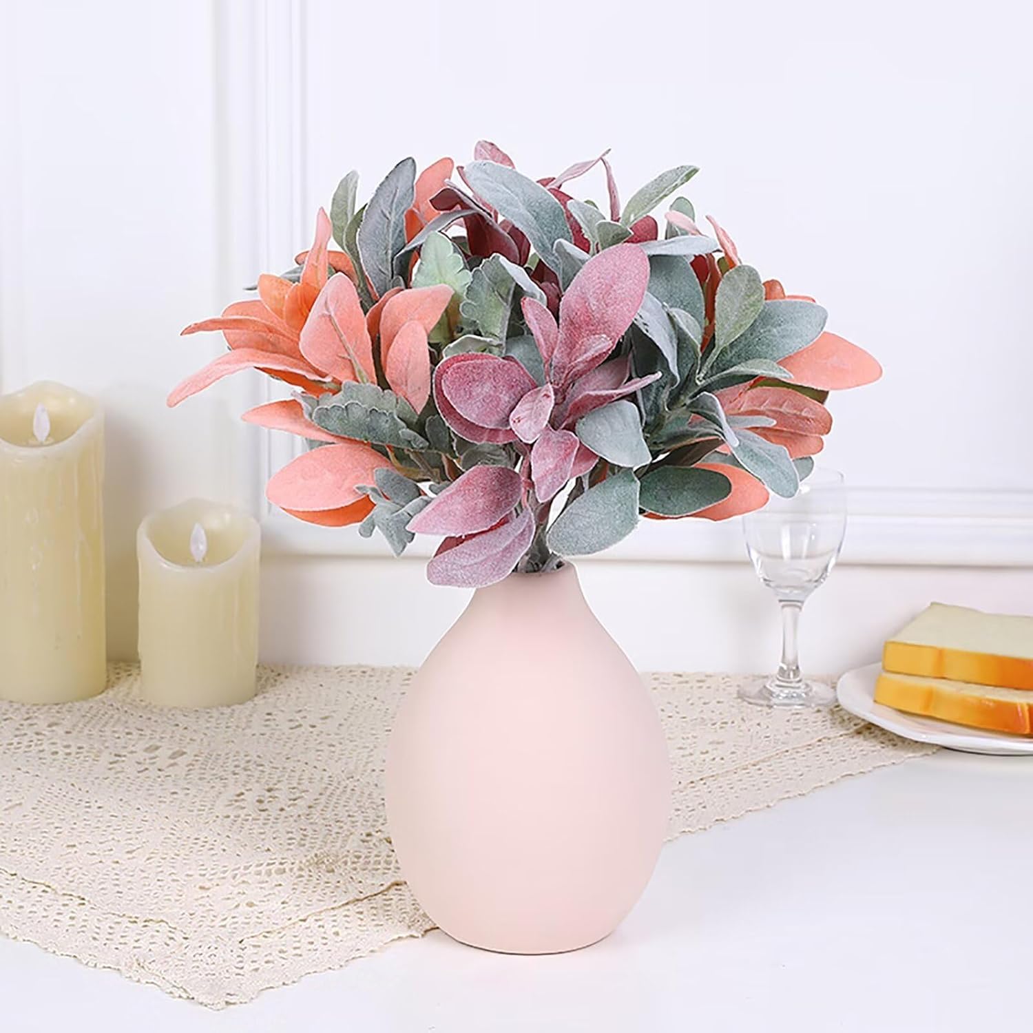 Lovmeety 6 Pcs Artificial Flocked Lambs Ear Stems