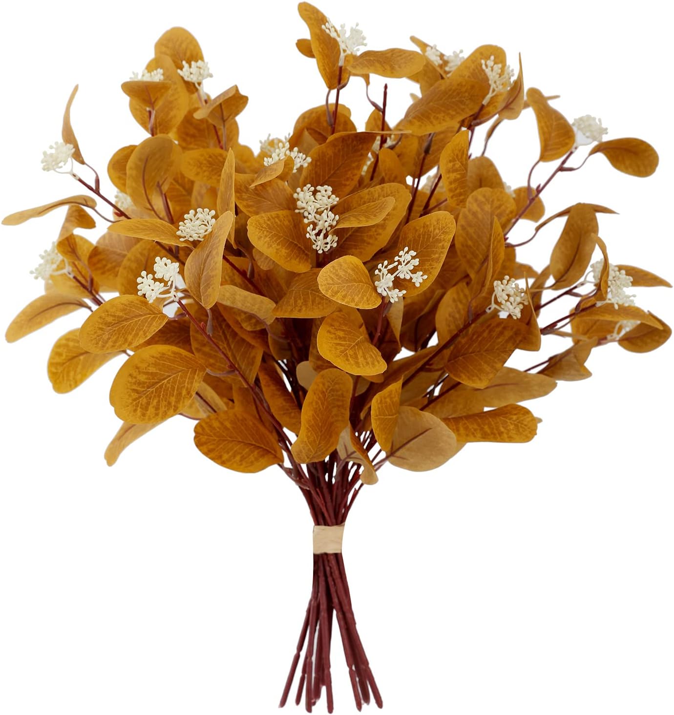 20 Silk Artificial Eucalyptus Stems Yellow 12 Pcs