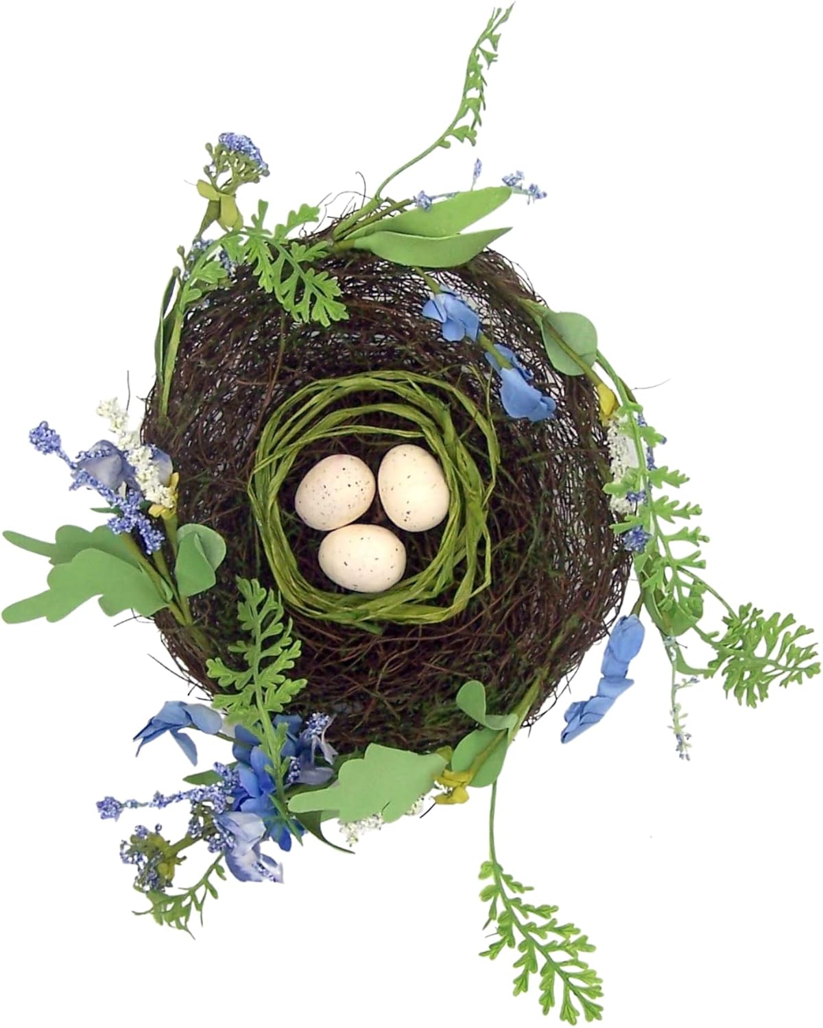 Raz Imports 8 Inch Boxwood Floral Fern Nest with Eggs