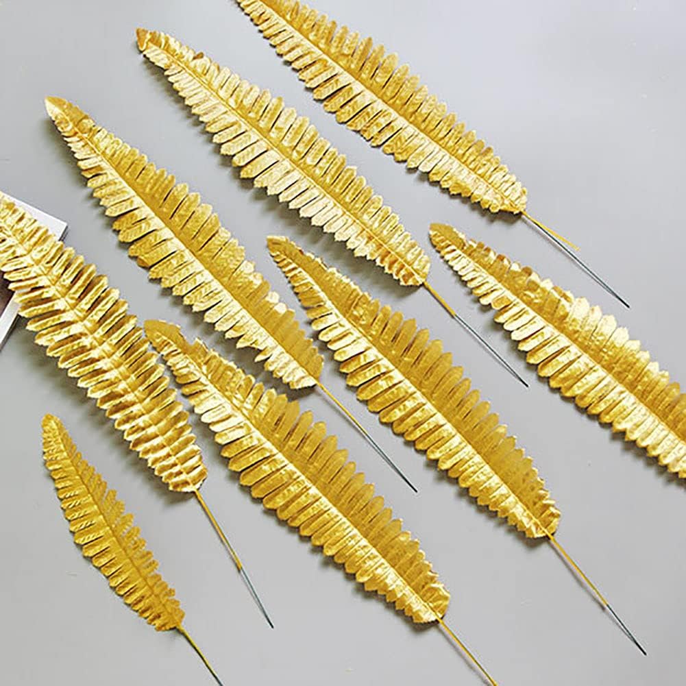 30PCS Artificial Golden Leaves Tropical Palm Faux Plants for Decor