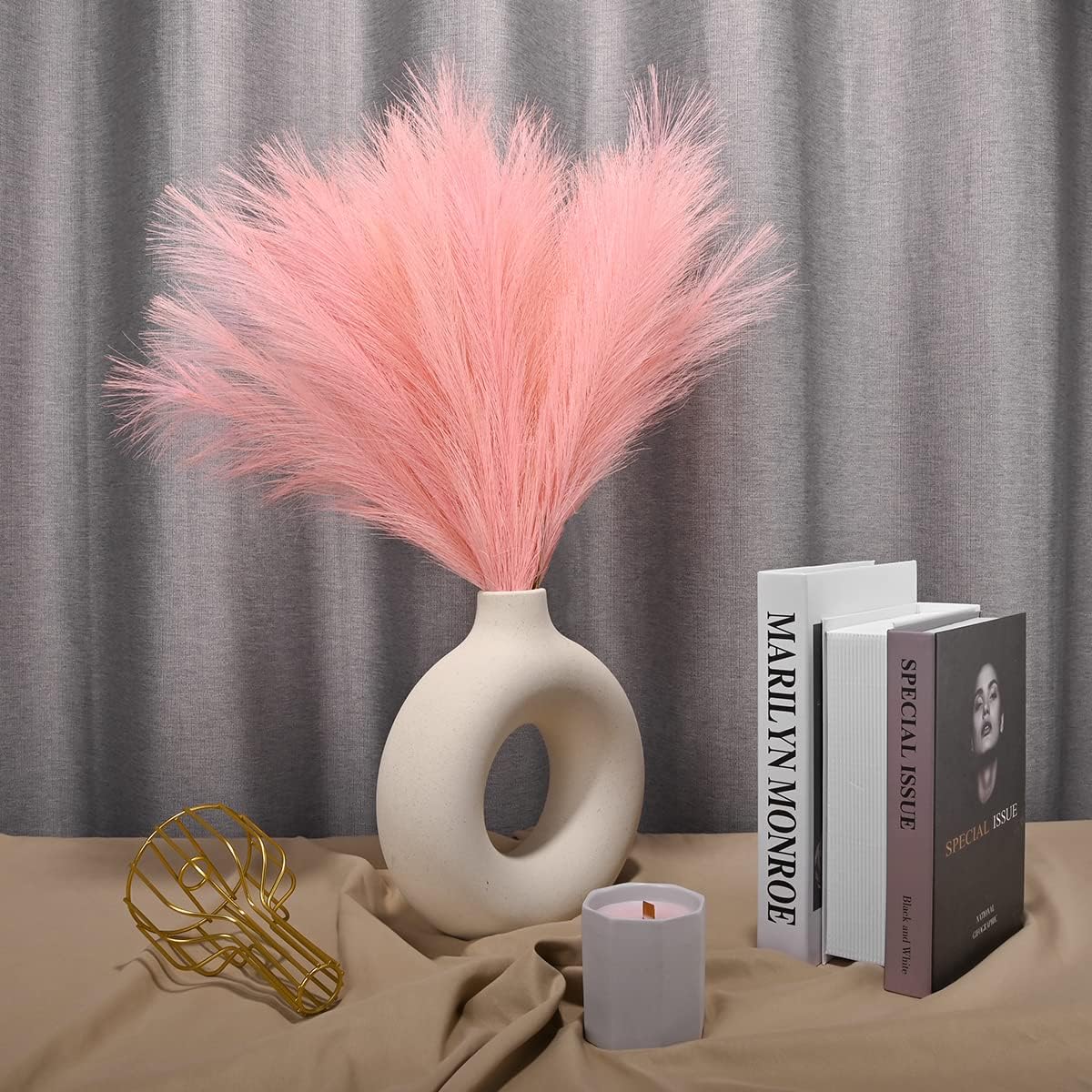 U-LIAN 12PCS Pink Faux Pampas Grass 24 Inch Decor Set