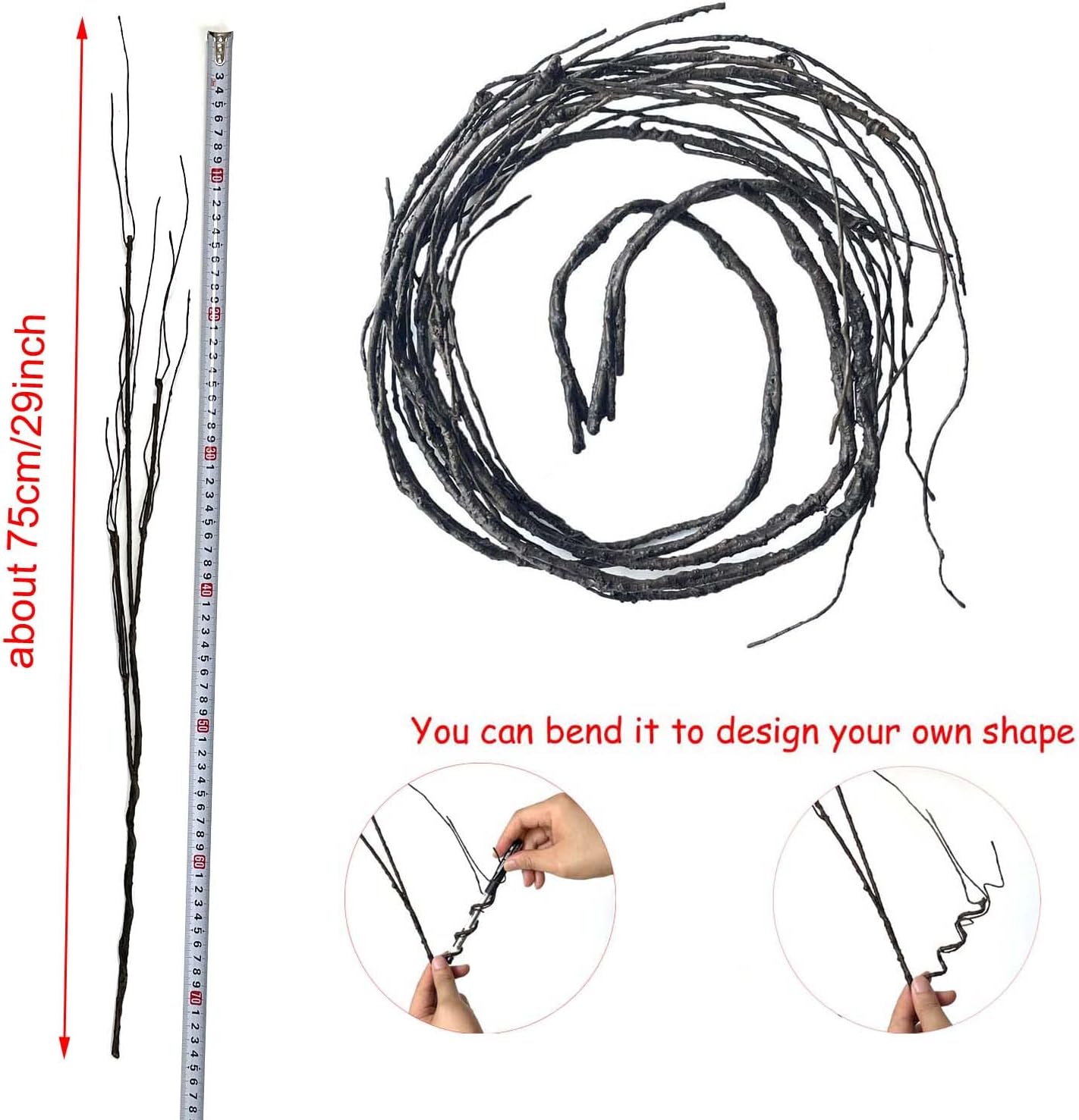 Pursuestar 6Pcs 75cm Artificial Willow Branches with Bendable Wires for DIY Crafting