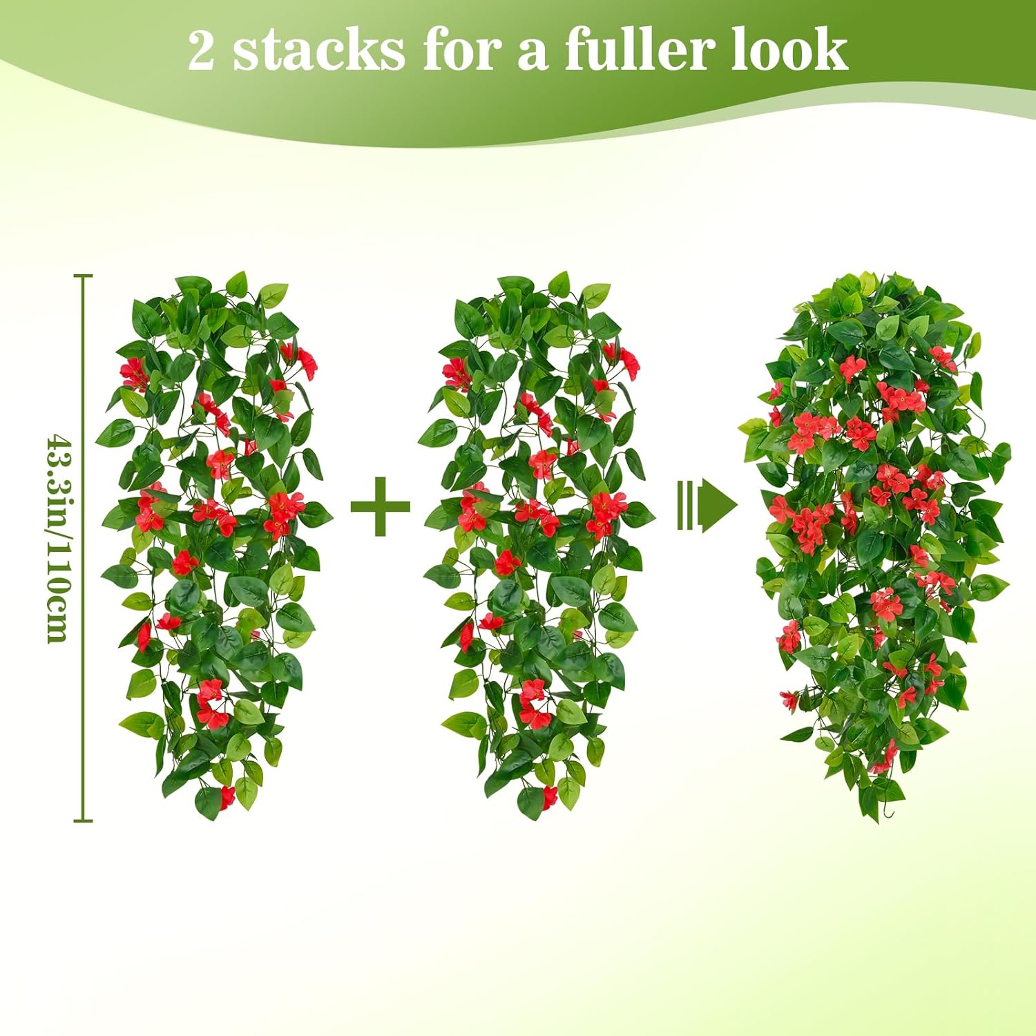 BLEUM CADE 2pcs Fake Hanging Pothos Vines with Red Flowers for Wall Decor