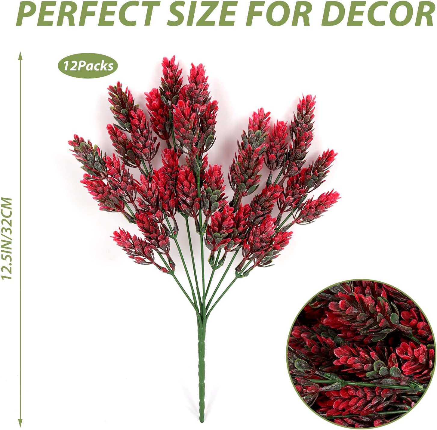 RECUTMS Artificial Greenery Plant Stems Red 12 Bundles