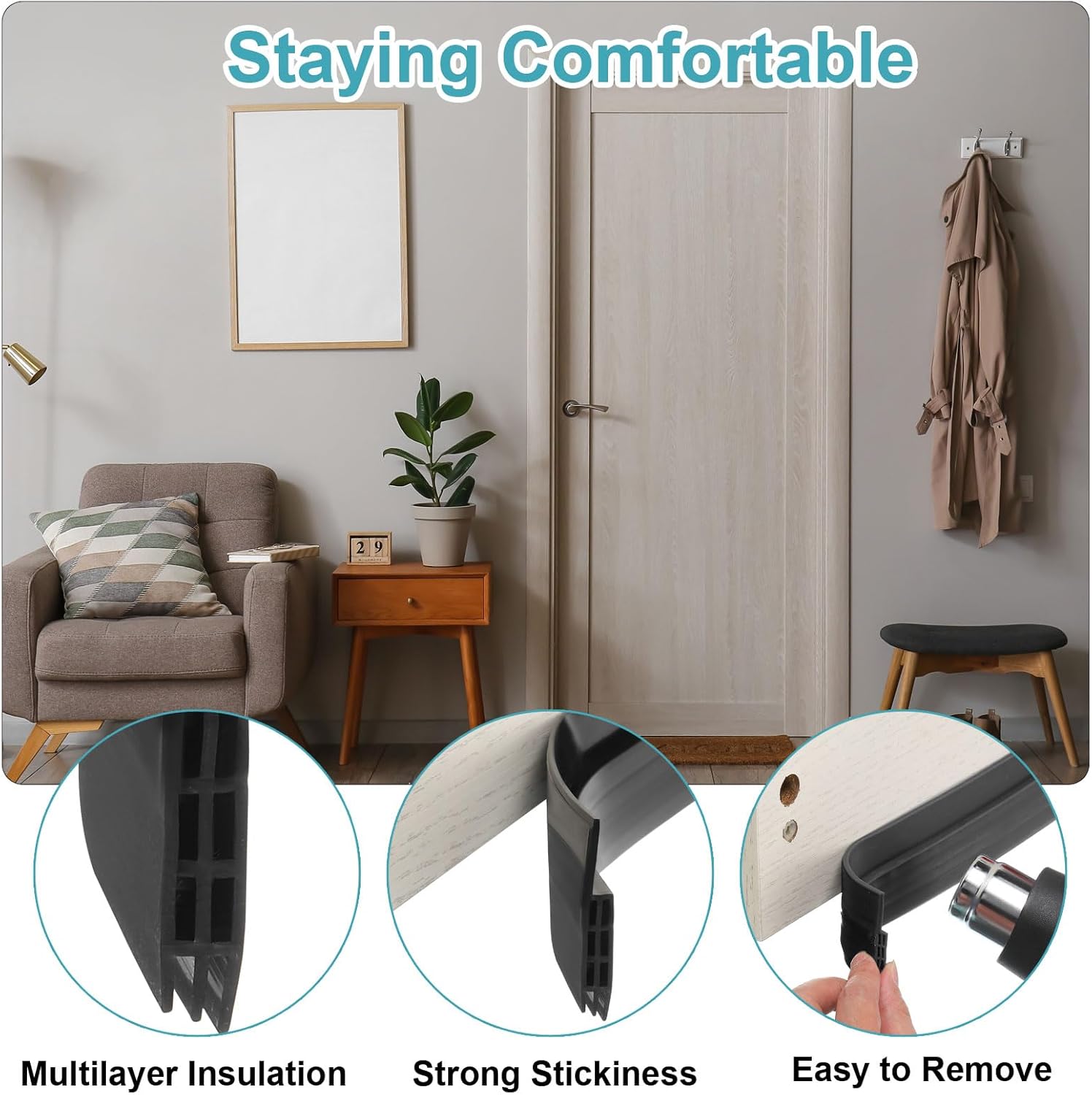 Uxceell 1 Pcs TPE Door Draft Stopper Soundproof Weather Stripping