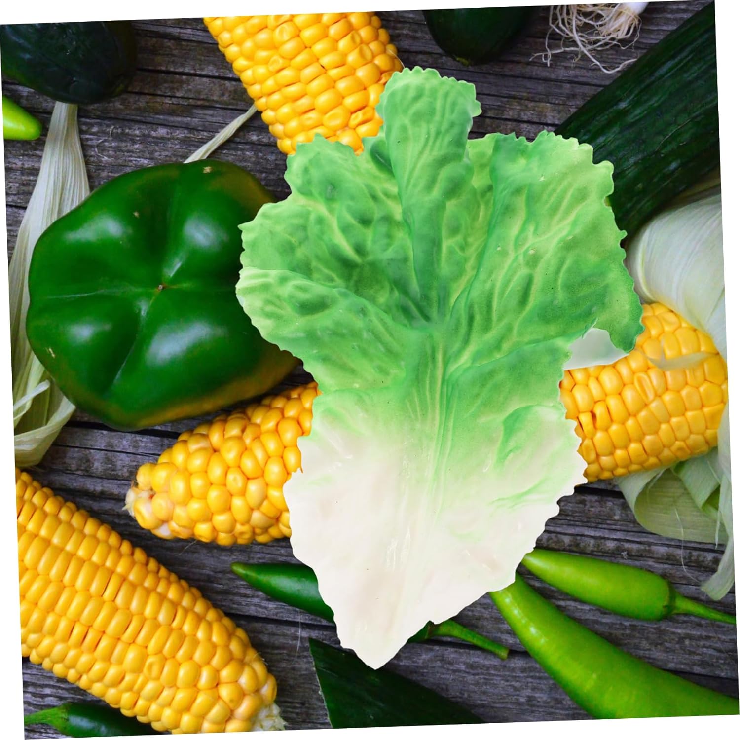 Magiclulu 5 Pcs Realistic Lettuce Leaf Props for Home Kitchen Decoration