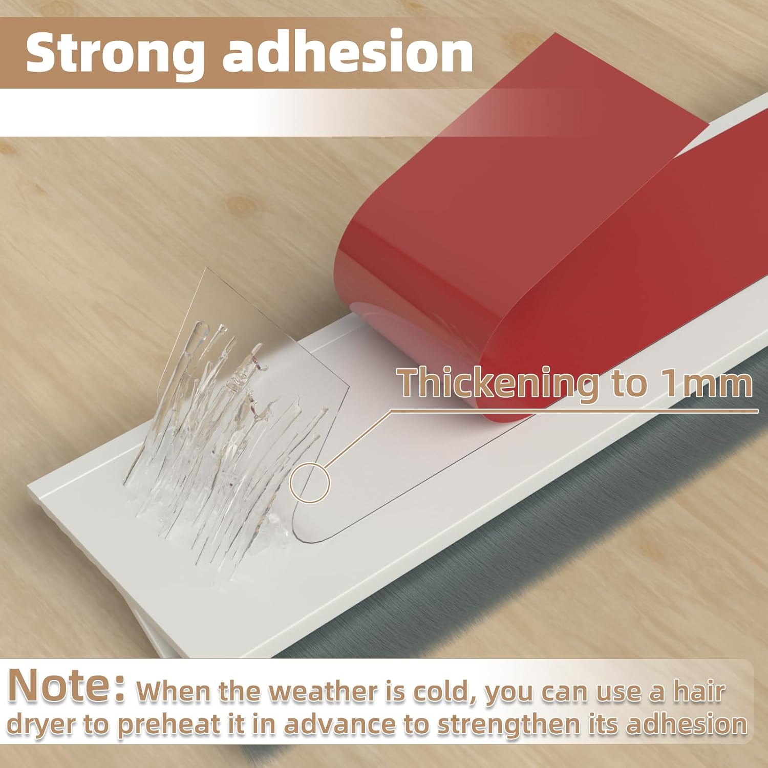 39 Inch Rubber Door Sweep with Silicone Adhesive Split Design Noise Blocker