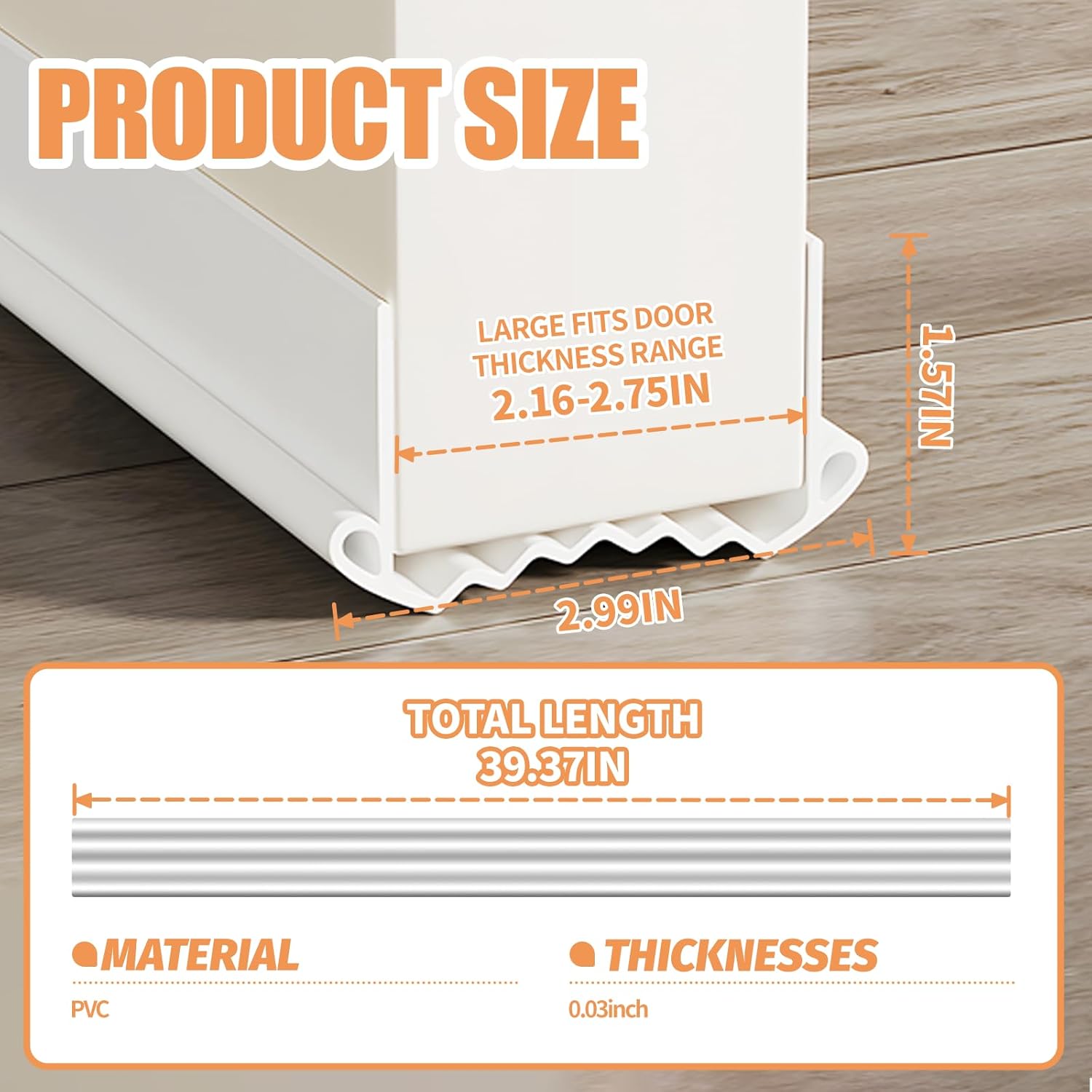 Under Door Draft Stopper Adjustable 39 Inch Cuttable PVC Door Seal