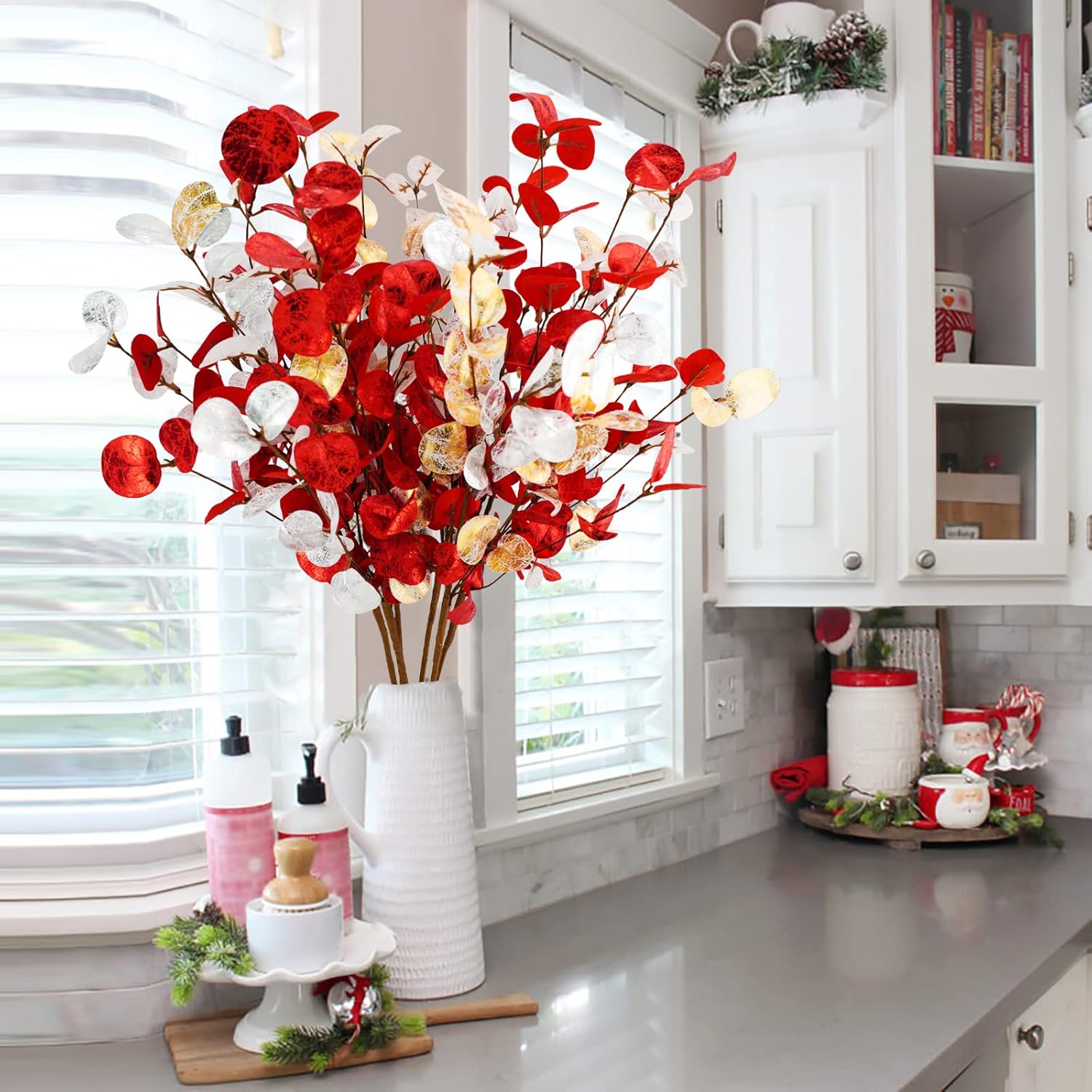 Agusbagli 6 Pcs Artificial Eucalyptus Leaves 28 Velvet Christmas Decor