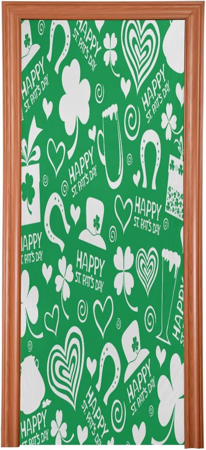 Susiyo Green Clover Halloween Door Cover Stretch Fabric Door Decoration for Home Party Holidays