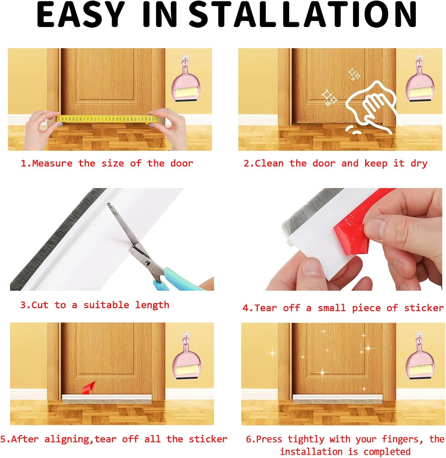 OHLLWERD Door Sweep Set 2 Pcs Under Door Draft Stopper with Brush Seals and Dust Pan