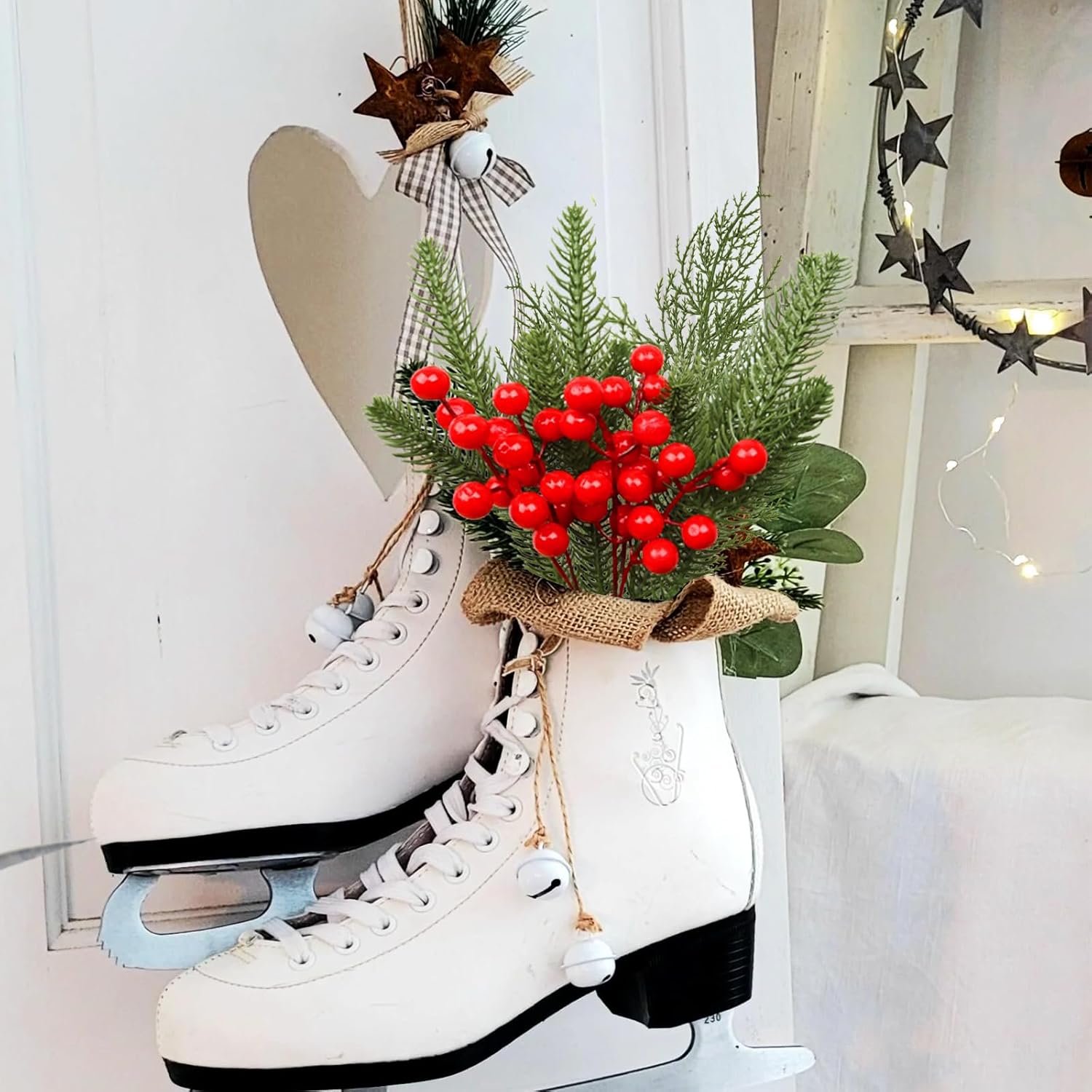 95PCS Christmas Wrapping Decor Set with Artificial Pine Faux Greenery and Red Berries