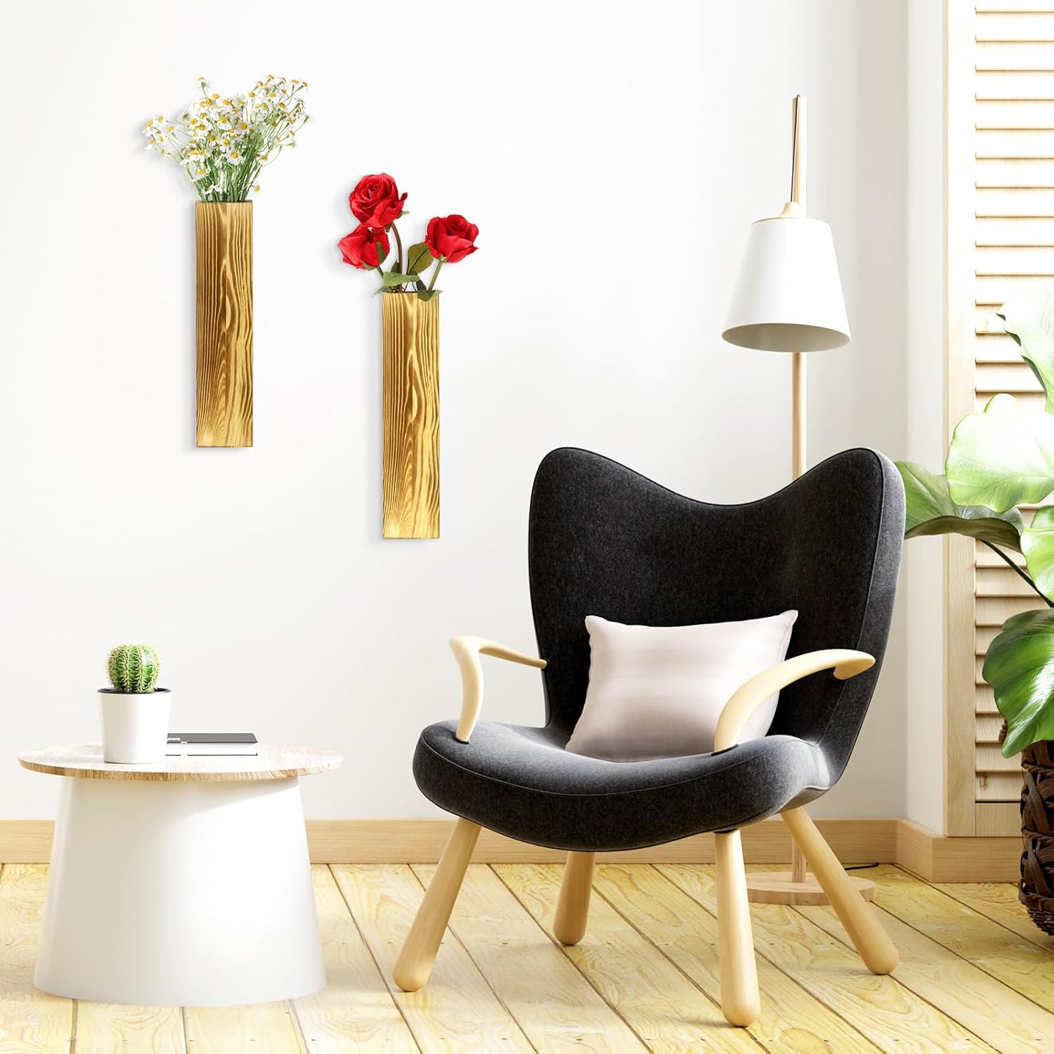 4 Sets Wood Wall Planters for Artificial Plants and Dried Flowers