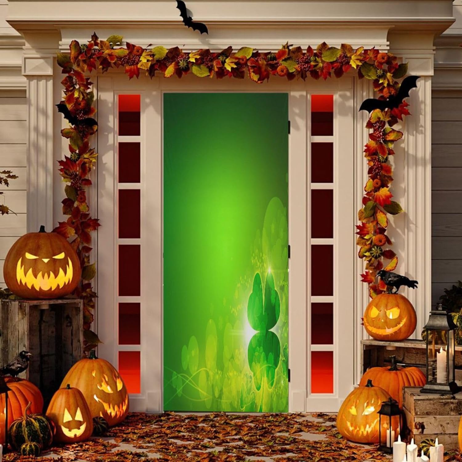 Susiyo Green Clover Leaf Halloween Door Cover 32x79 in
