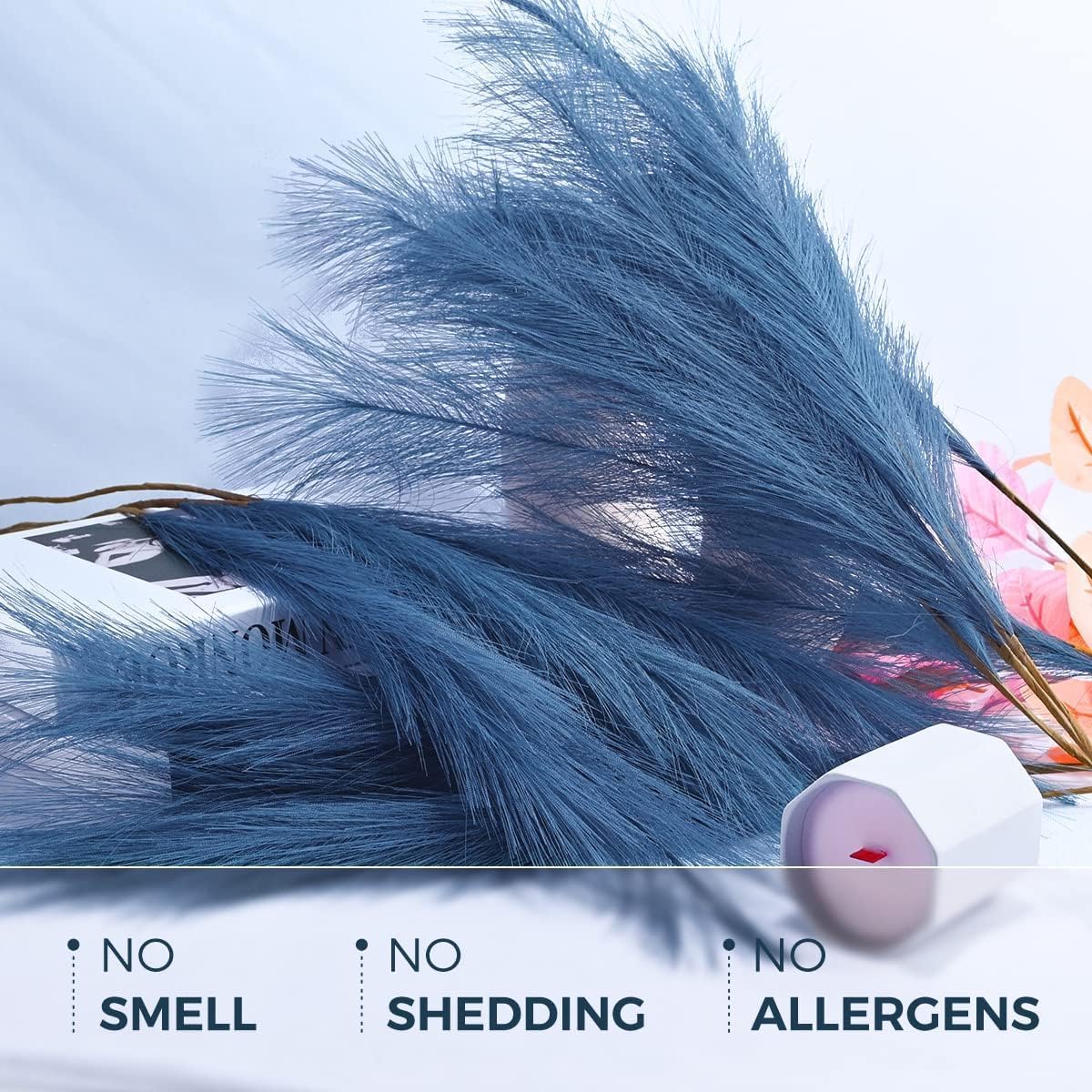 U-LIAN 12PCS Blue Faux Pampas Grass 24 Inch Decor