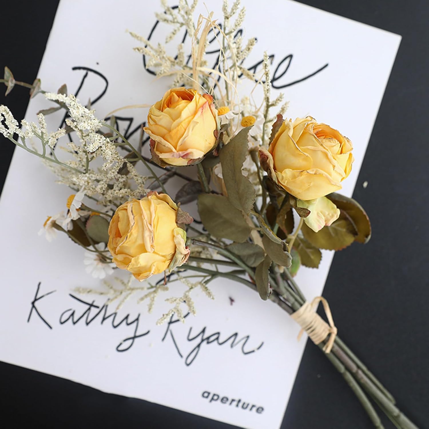 EAZHOP Natural Dried Rose Bouquet 6 Flowers Set 14 Inches Wedding Decoration