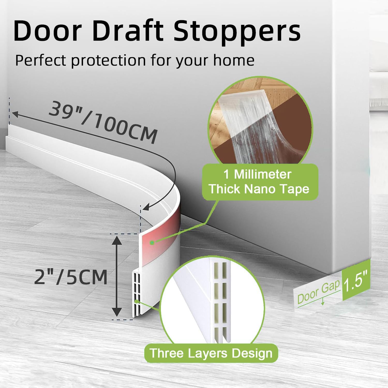 2PCS White Door Draft Blocker with Strong Adhesive