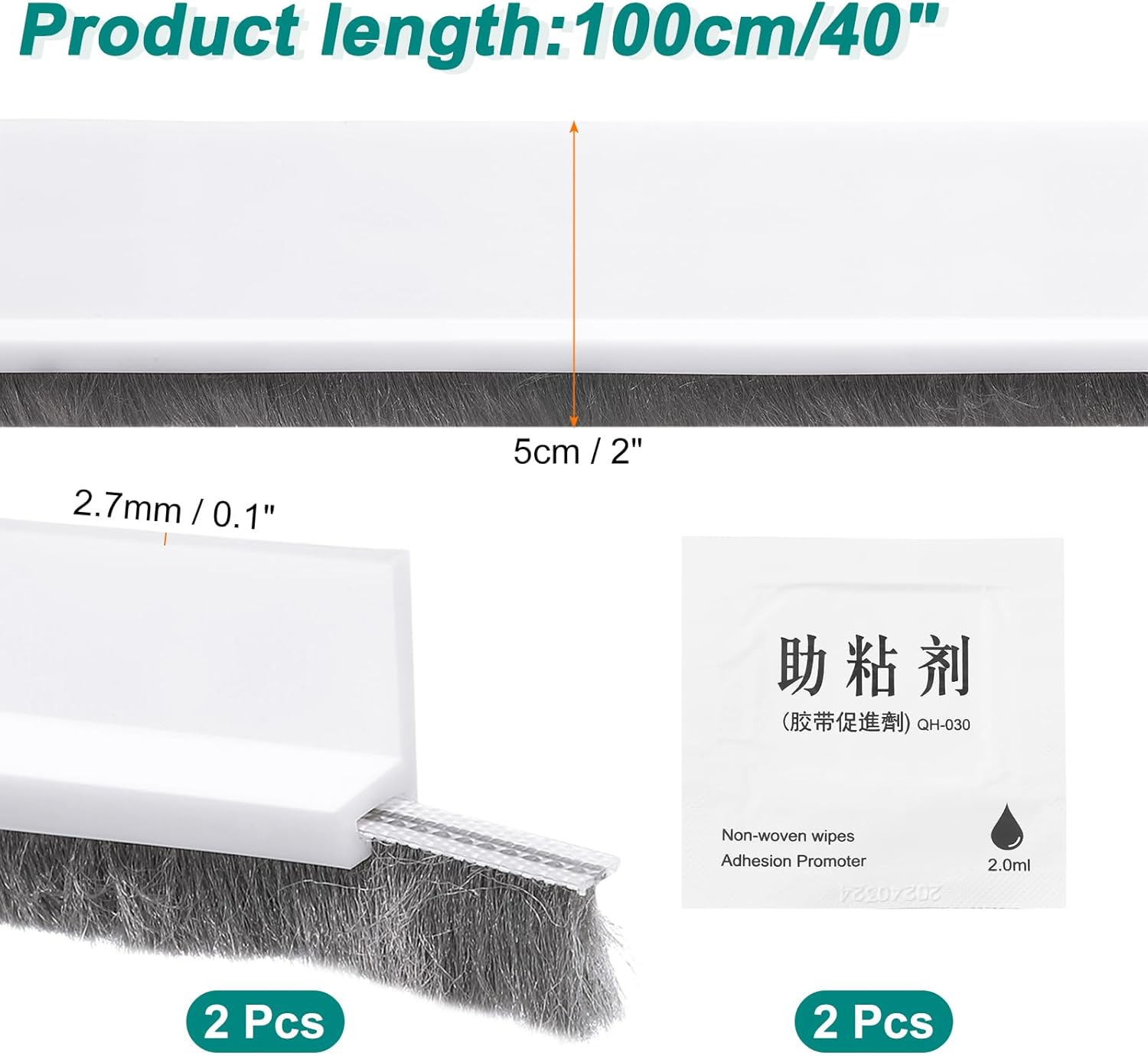 UXCELL 2 Pcs Door Sweep 2 x 40 Door Draft Stopper with Brush Weather Stripping White