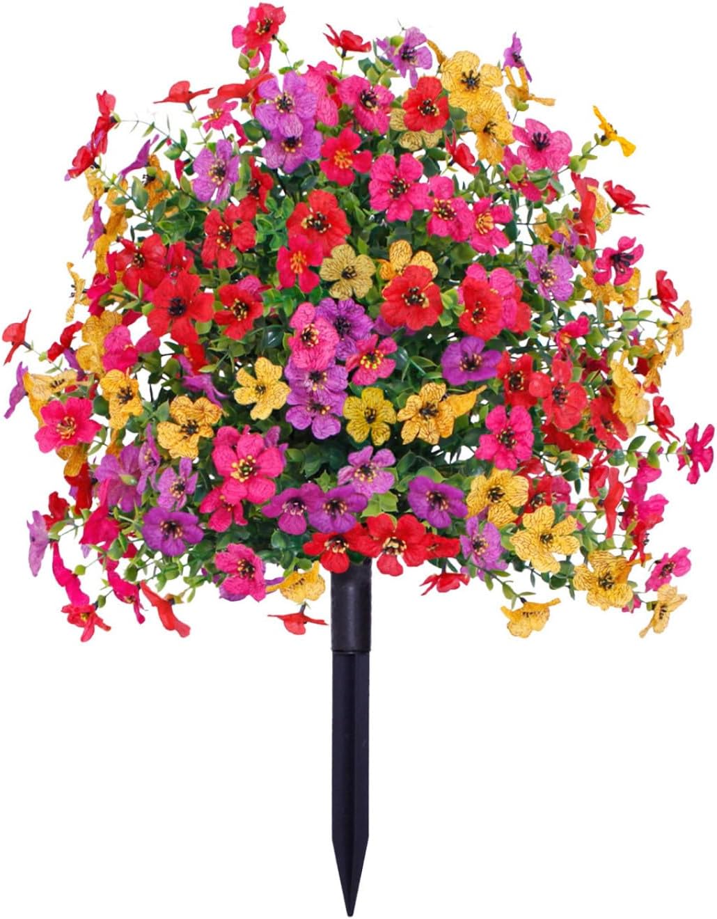 Artificial Flower Garden Stake 24 Multicolor UV Resistant Plastic Faux Greenery