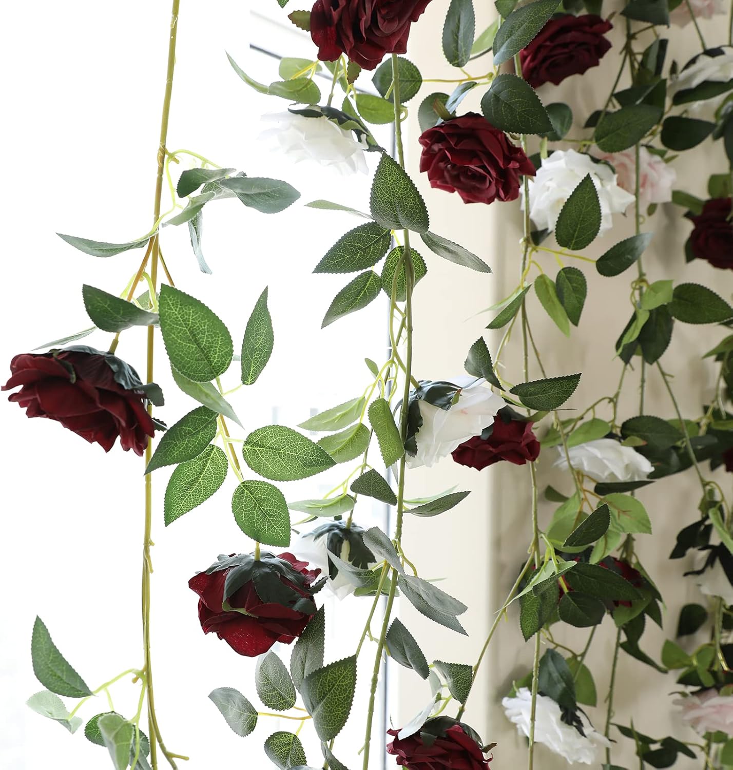 2 Strands 73 Inch Artificial Silk Rose Garland Burgundy
