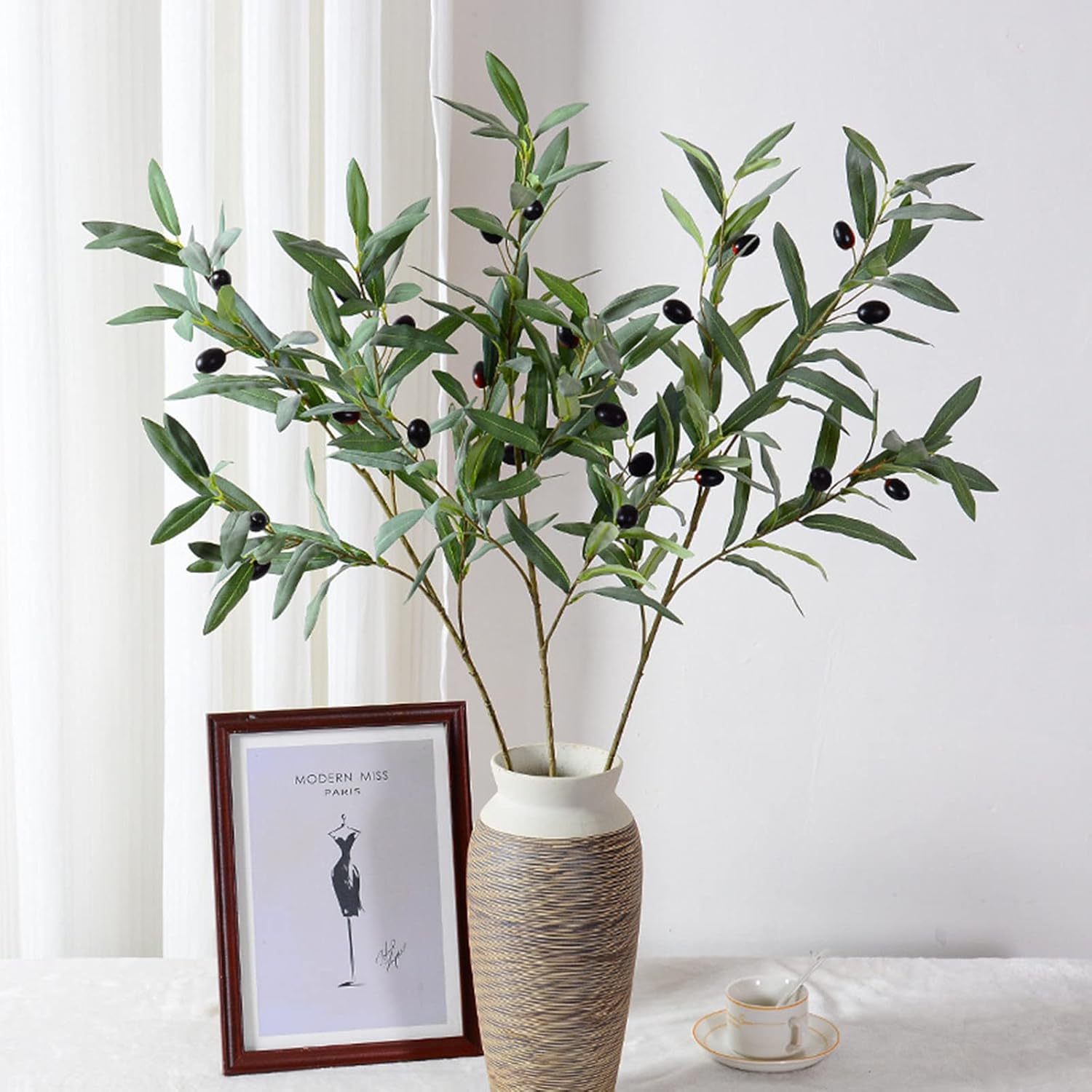 MelorcaGuilla Artificial Plants 3PCS 39 Olive Branches for Vase Decoration