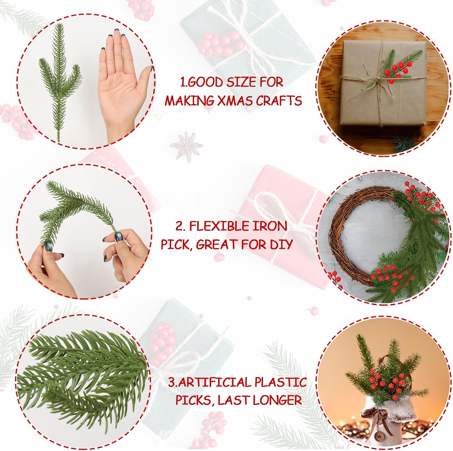 95PCS Christmas Wrapping Decor Set with Artificial Pine Faux Greenery and Red Berries