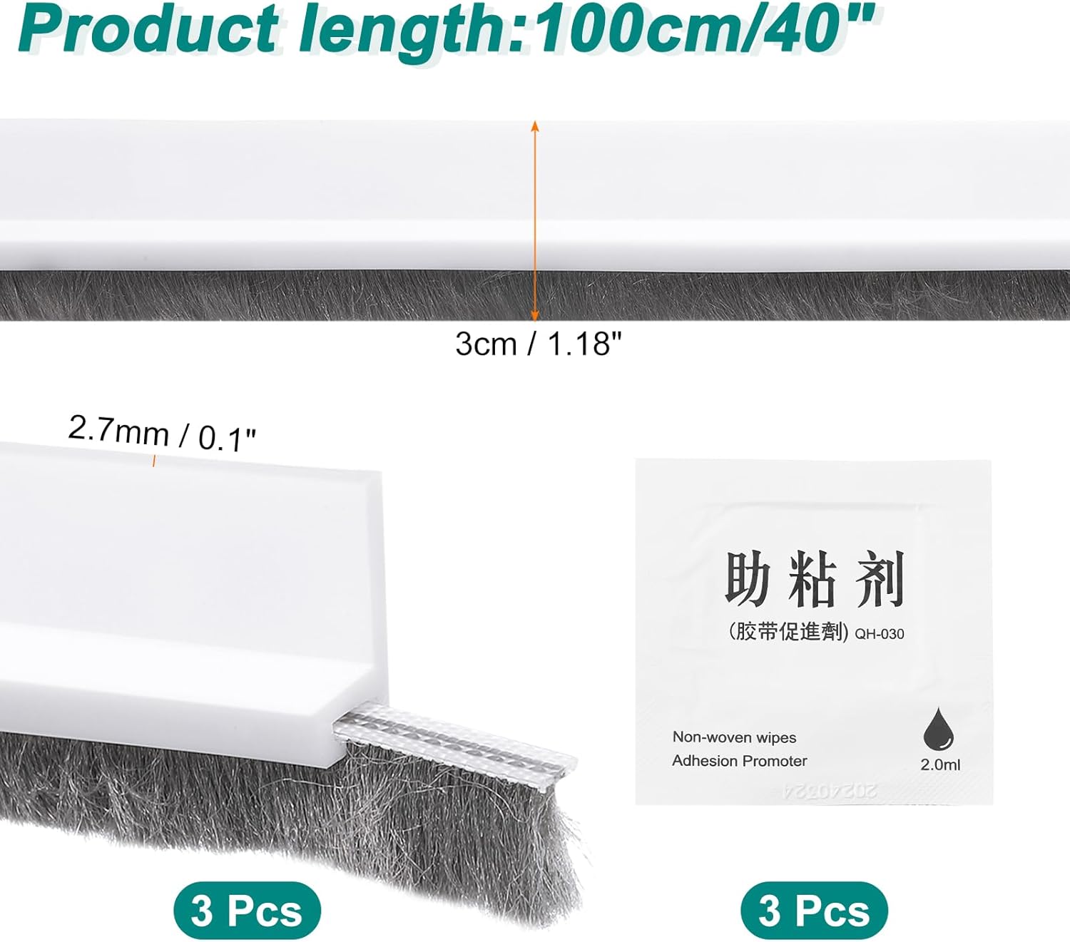 Uxcell 3 Pcs Door Sweep with Self Adhesive for Exterior and Interior Doors