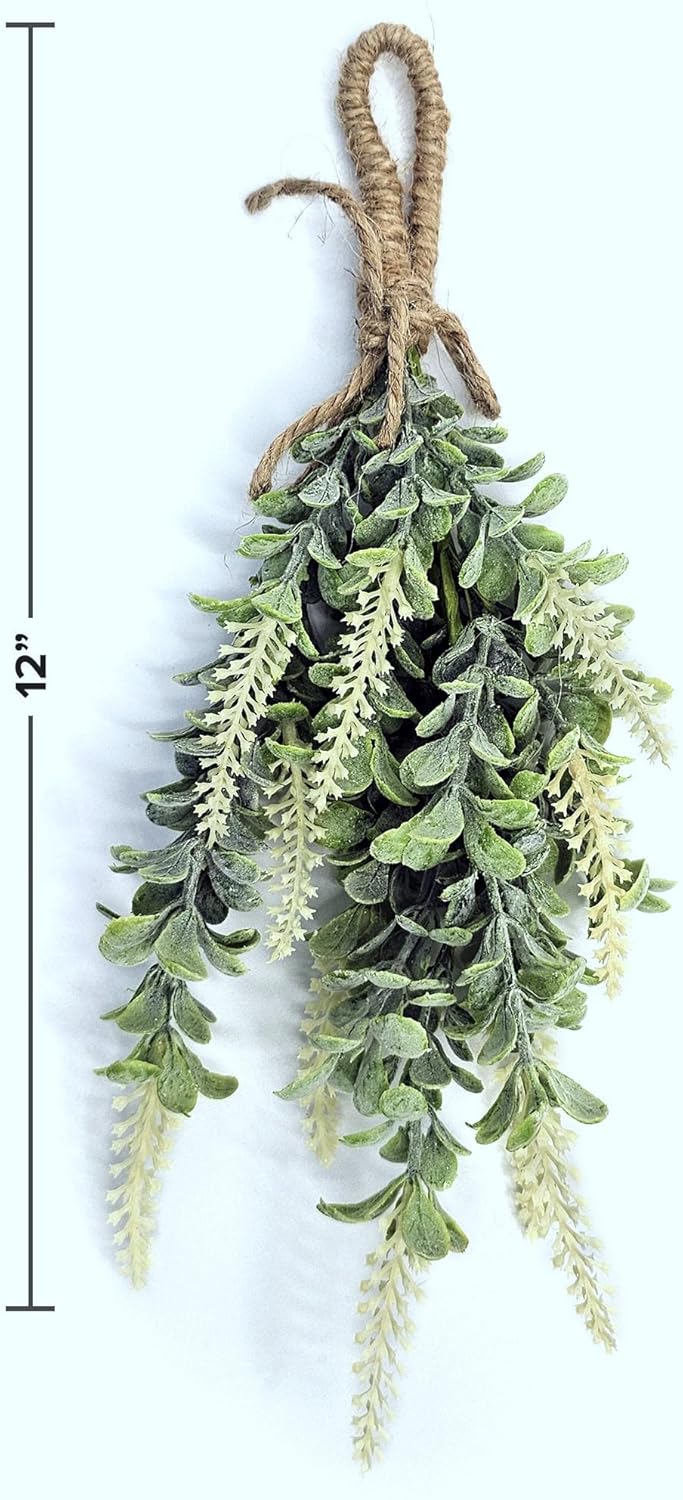 Hanging White Boxwood Greenery Swag for Home Decor