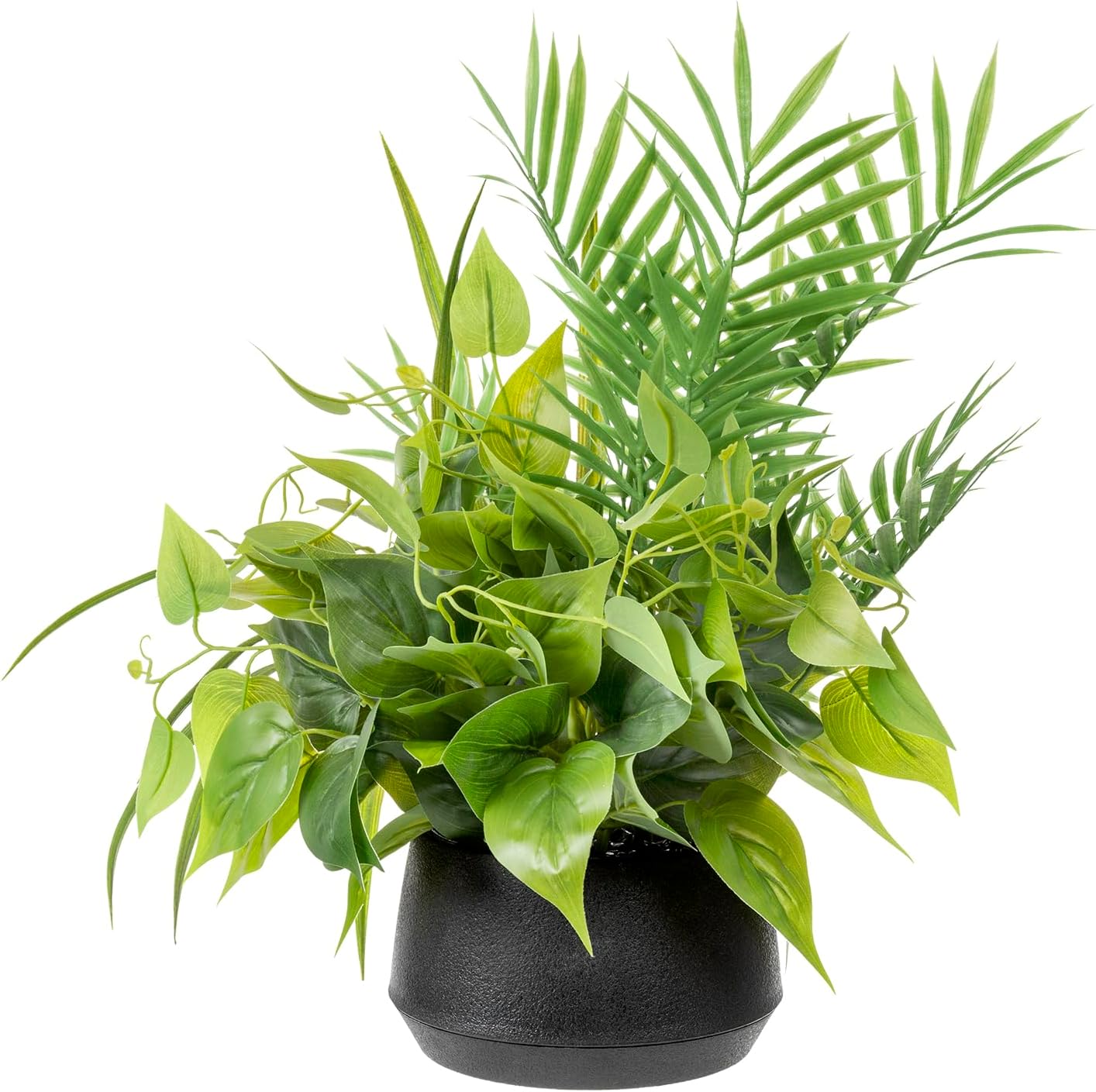 MyGift 15 Inch Artificial Palm and Vine Decor in Black Concrete Pot