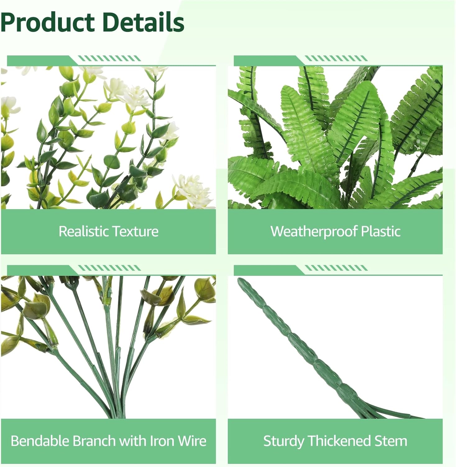 24 Bundles Outdoor Artificial Plants Fake Greenery