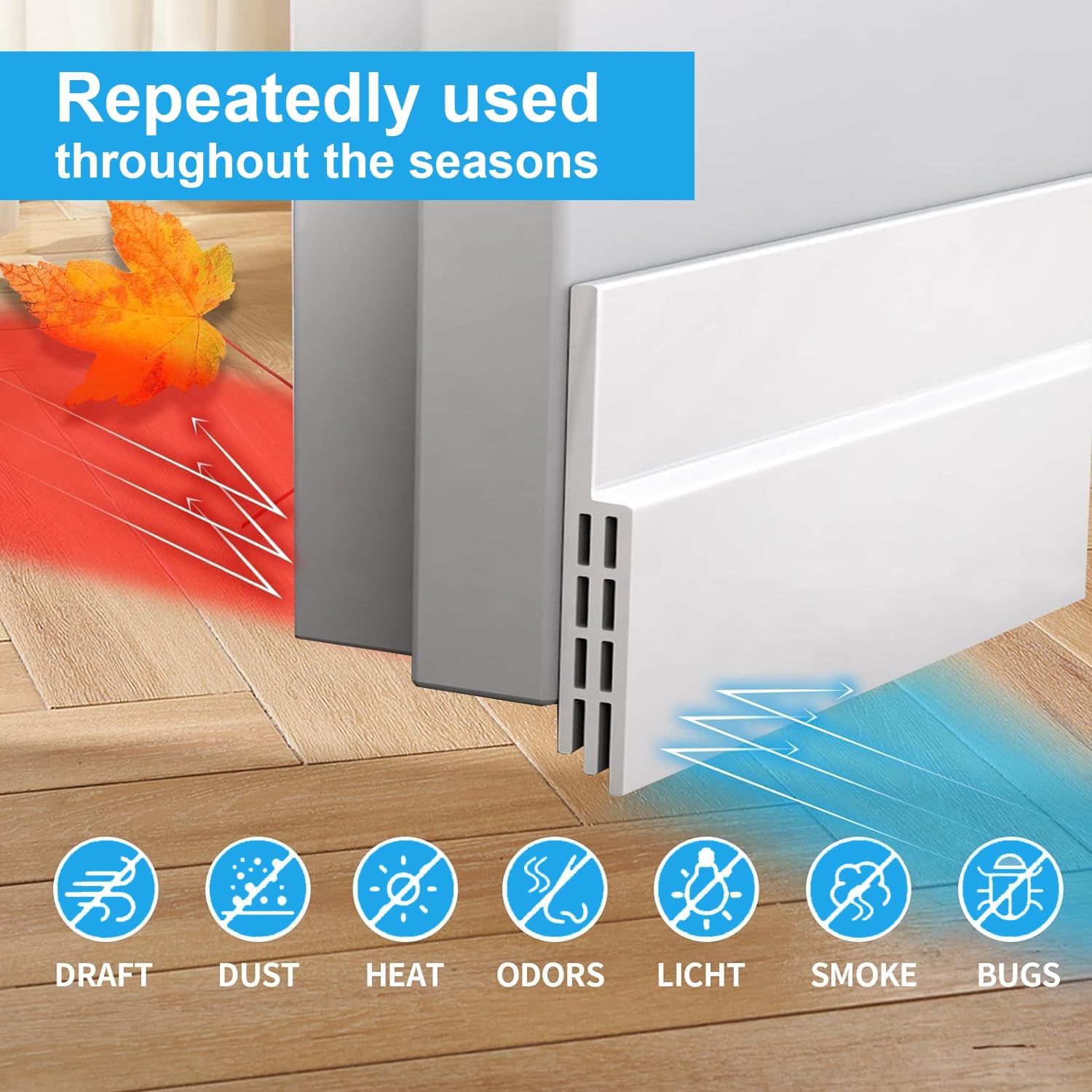 2 pcs Door Draft Stoppers for Bottom of Door Soundproof Door Sealer with Weather Stripping Insulation