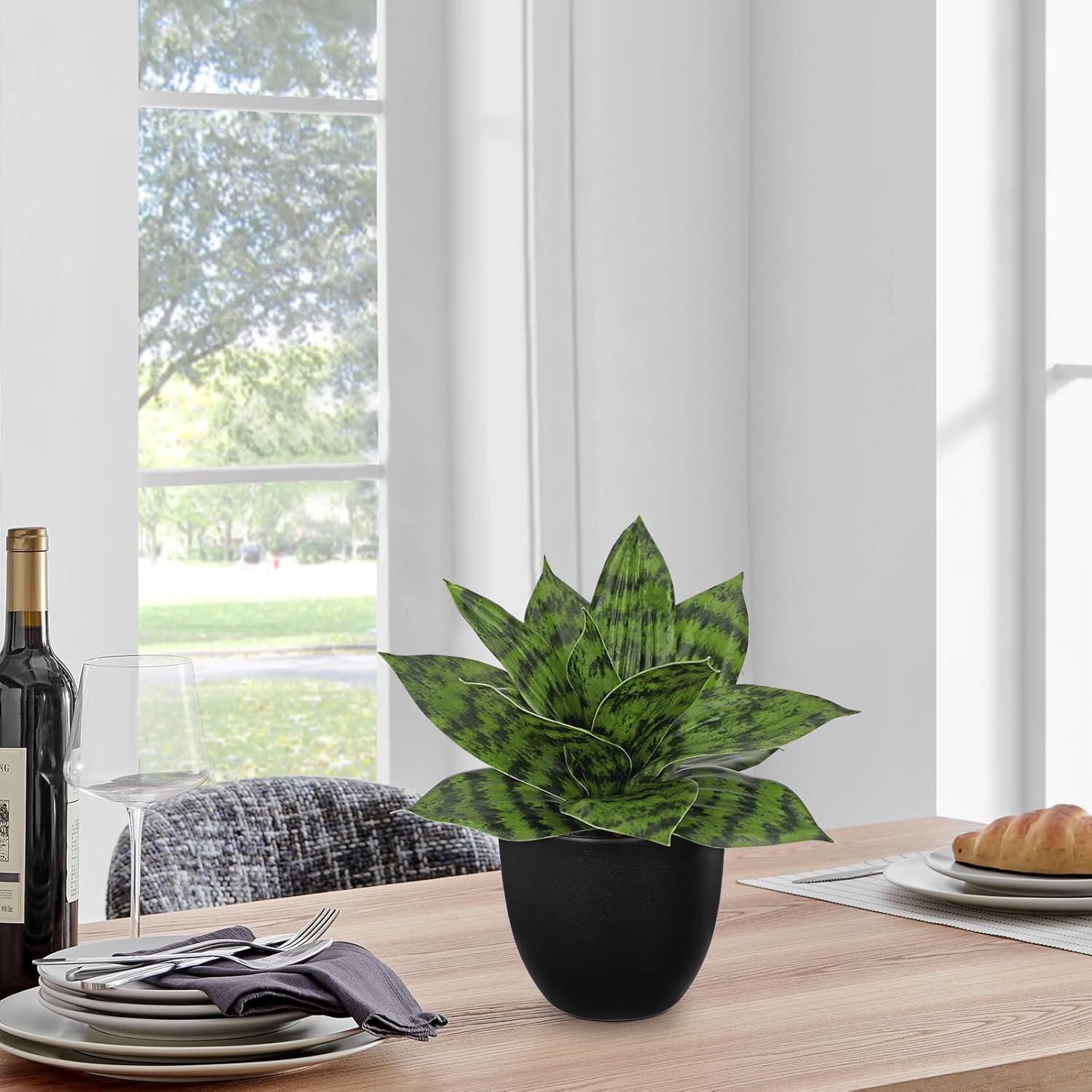Hollyone Artificial Snake Plant 9 Inch Faux Agave Decor