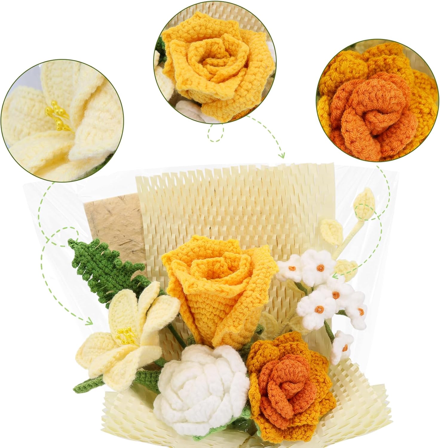 Handmade Crochet Yellow Bouquet with Roses and Orchids
