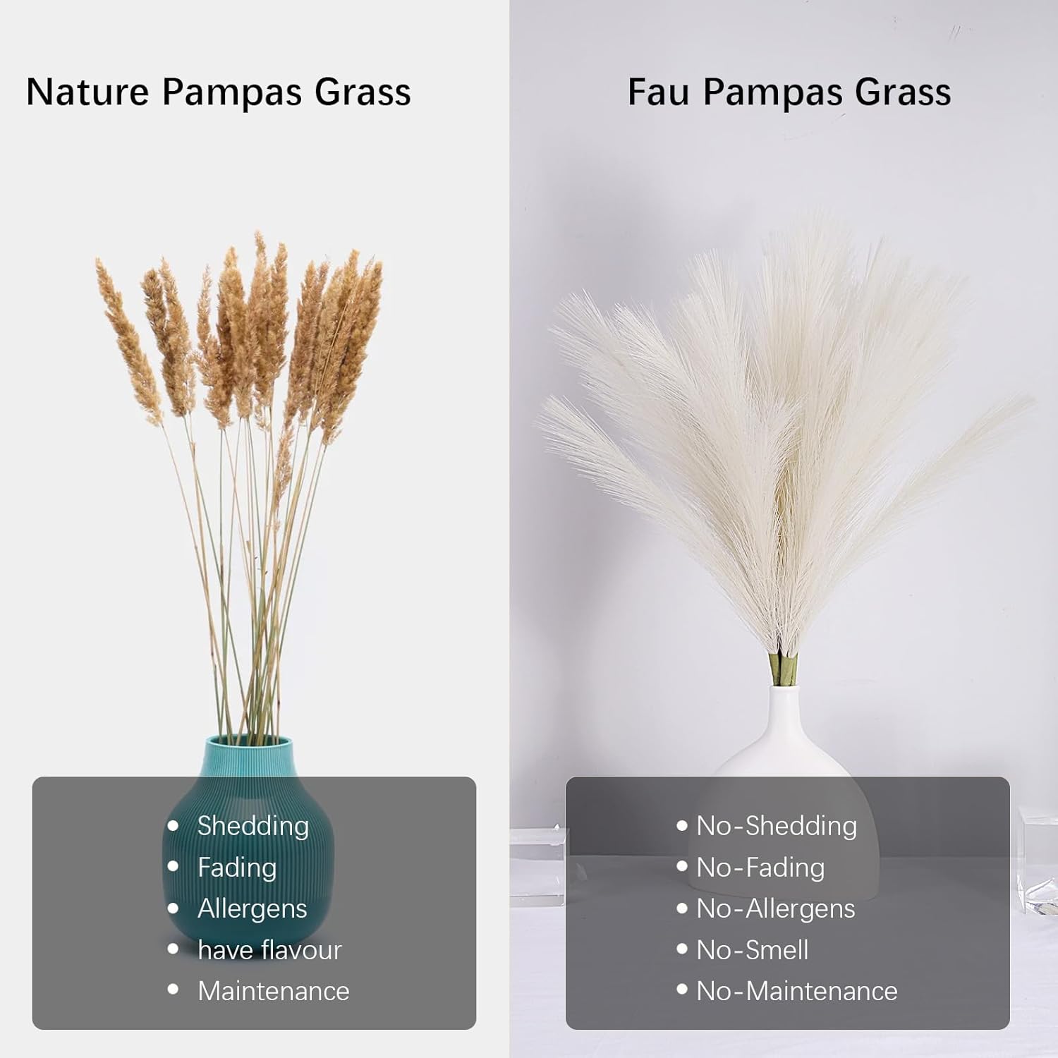 Vijiv Eco-Friendly Beige Artificial Pampas Grass Bundle 6 Stems 18