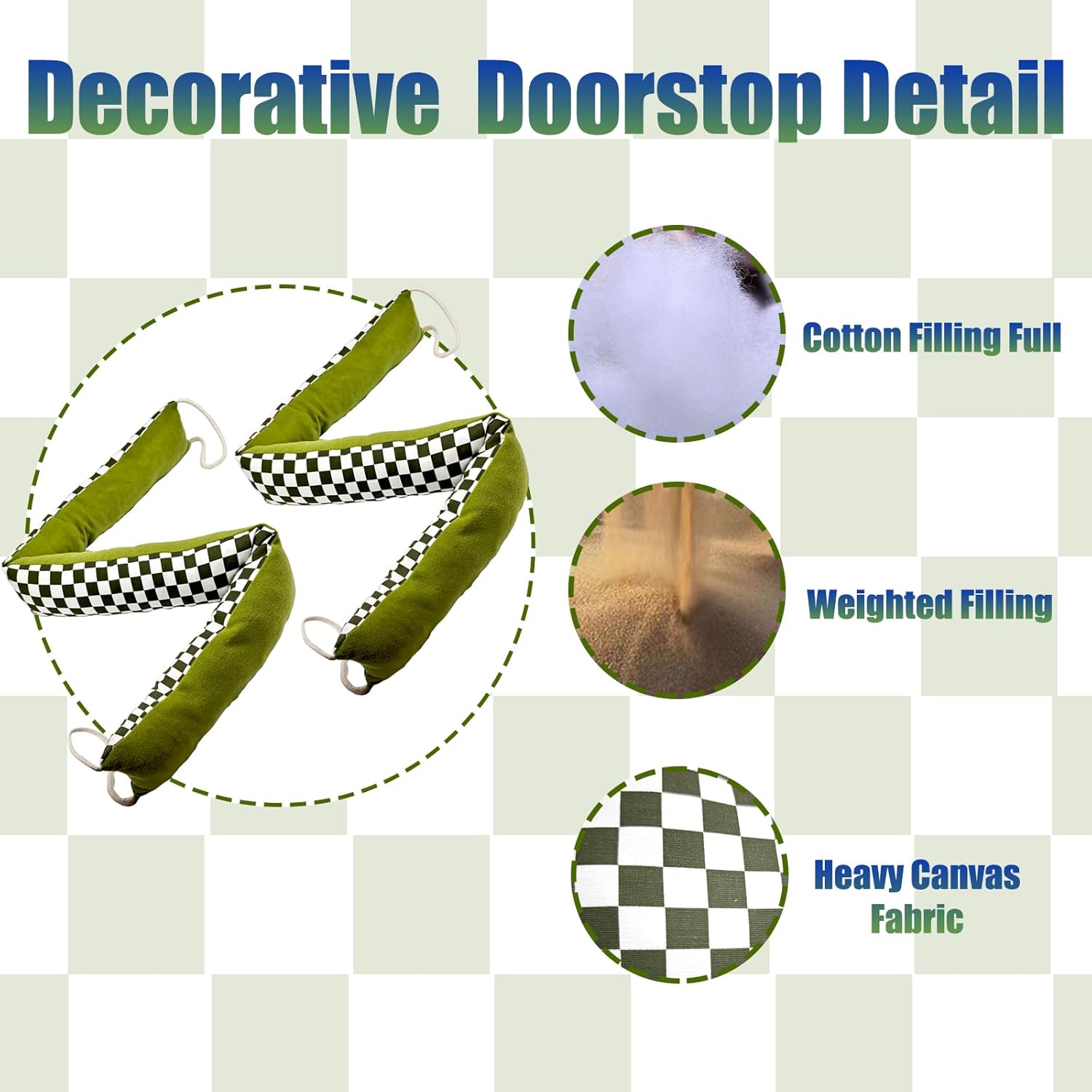 2 Pack Heavy-Duty Door Draft Stopper with Handle - Green and White Lattice Design