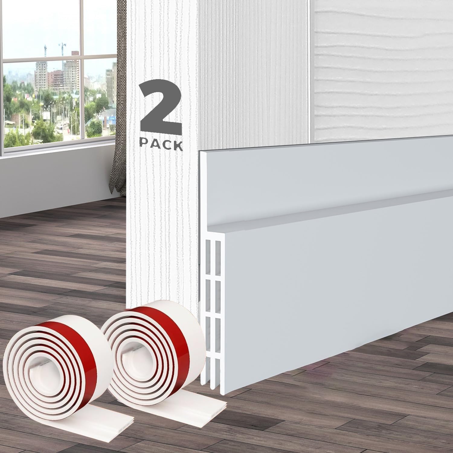 2PCS White Door Draft Blocker with Strong Adhesive