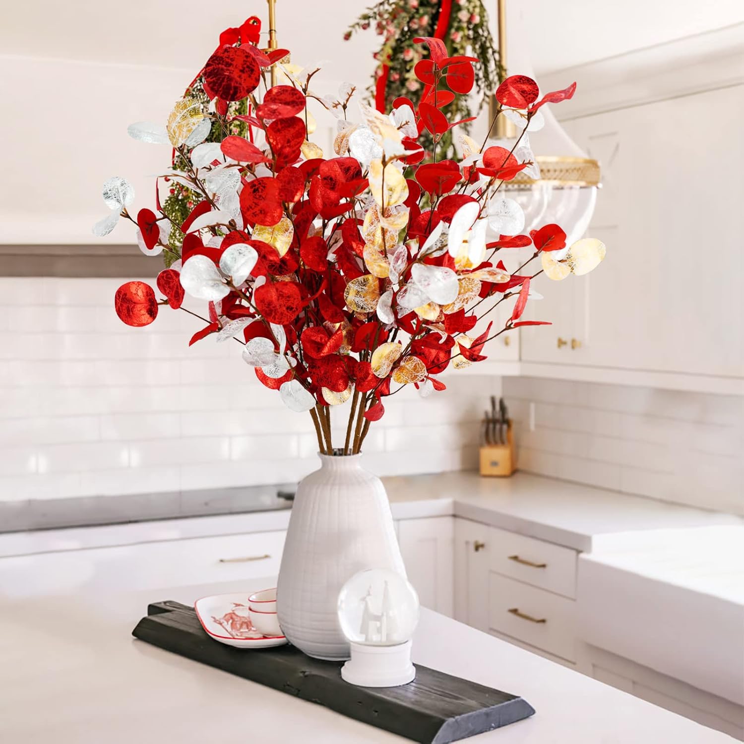 Agusbagli 6 Pcs Artificial Eucalyptus Leaves 28 Velvet Christmas Decor