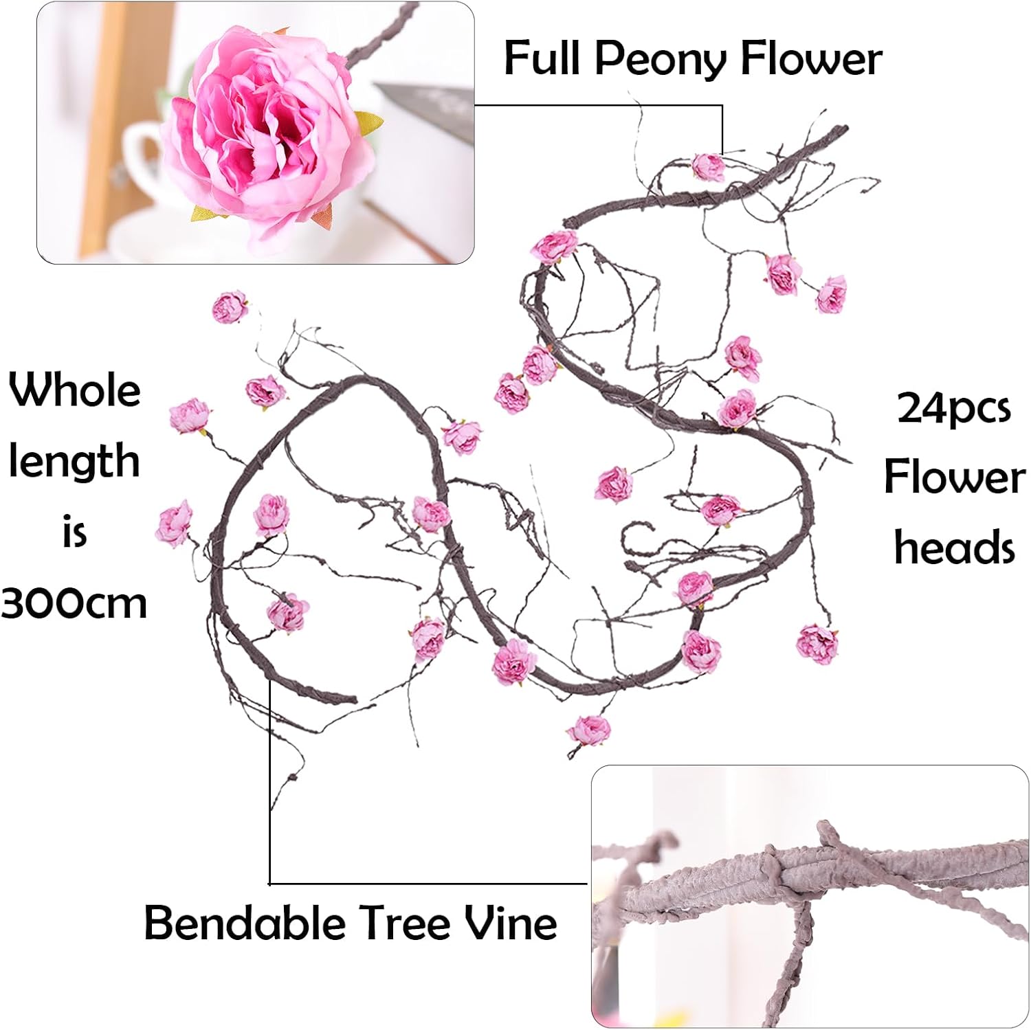 300cm Large Flexible Artificial Tree with Peony Flowers for Wedding and Christmas Decor
