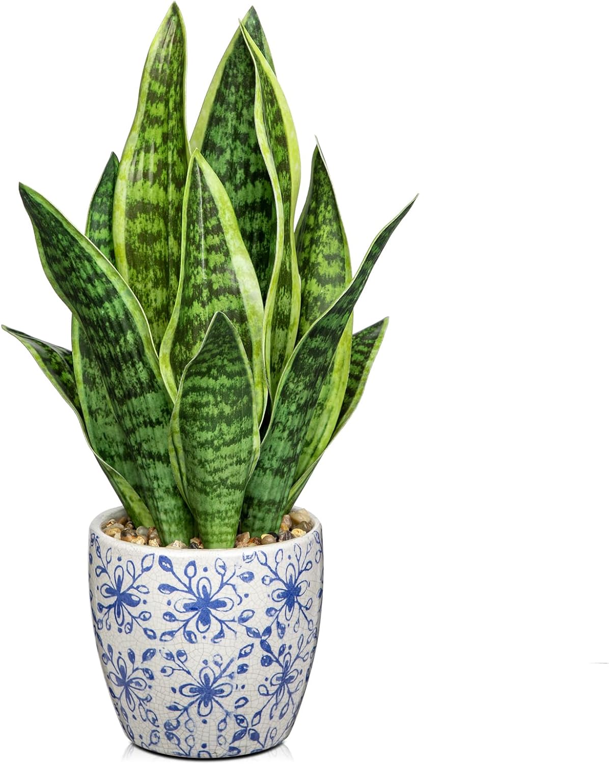 Hollyone Artificial Snake Plant with Blue Porcelain Pot