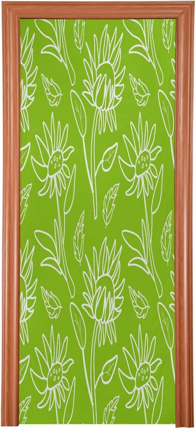 Susiyo Stretchable White Flowers Door Cover for Front Door Home Decor 35x79 Inch