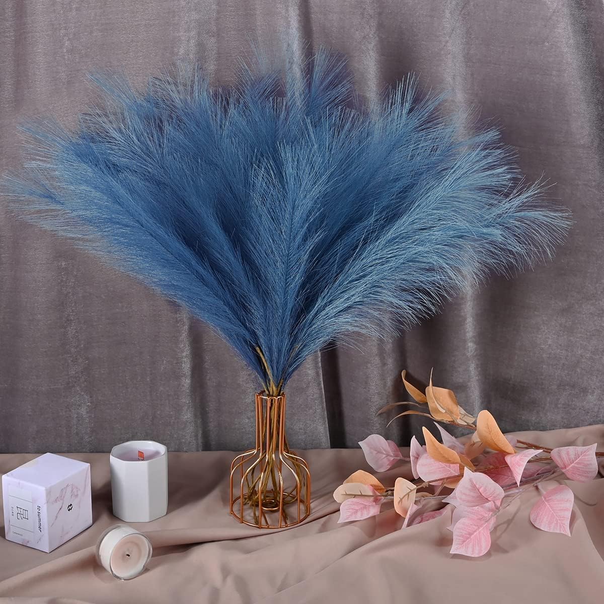 U-LIAN 12PCS Blue Faux Pampas Grass 24 Inch Decor