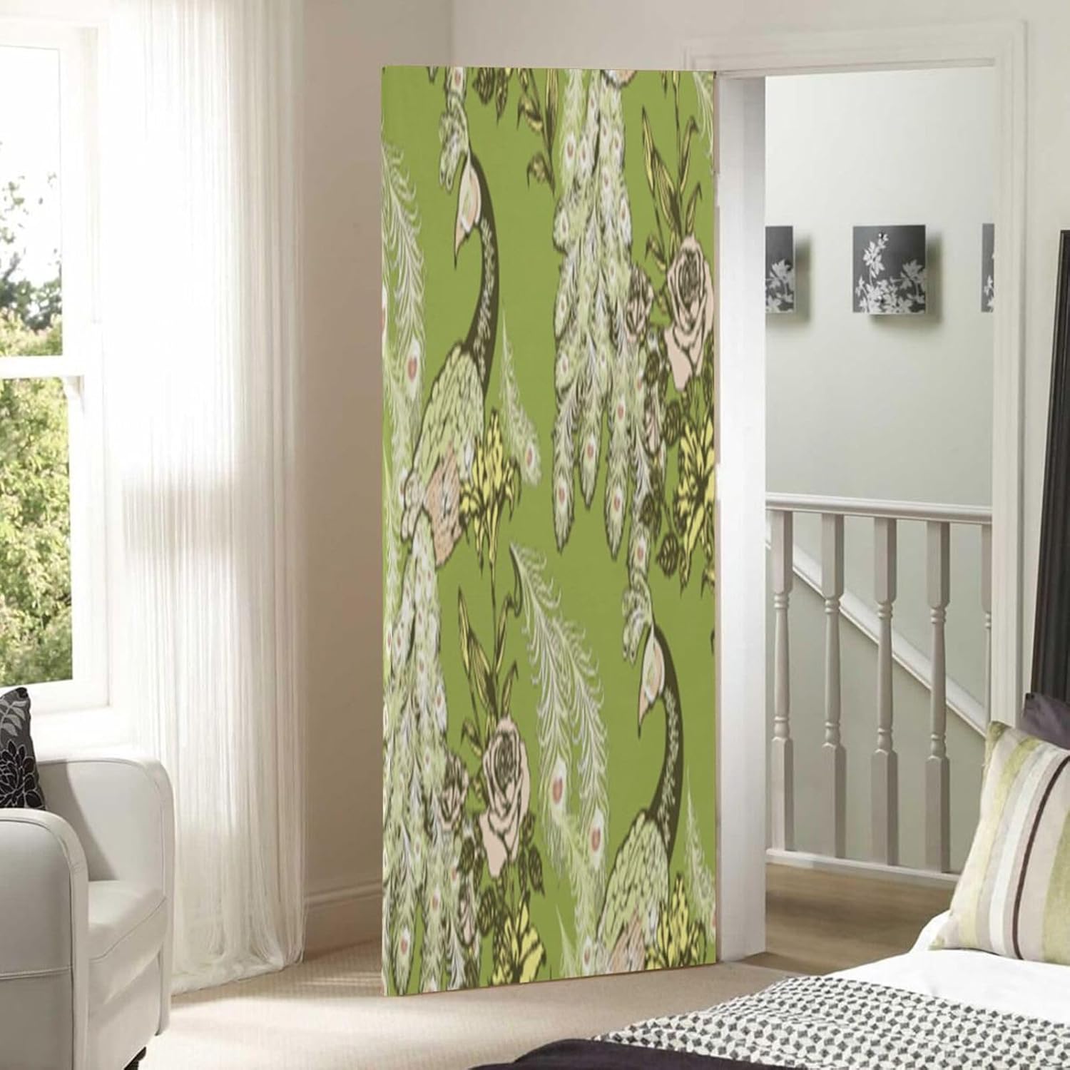 Susiyo Retro Green Peacock Door Cover Fabric Decor 36x98in