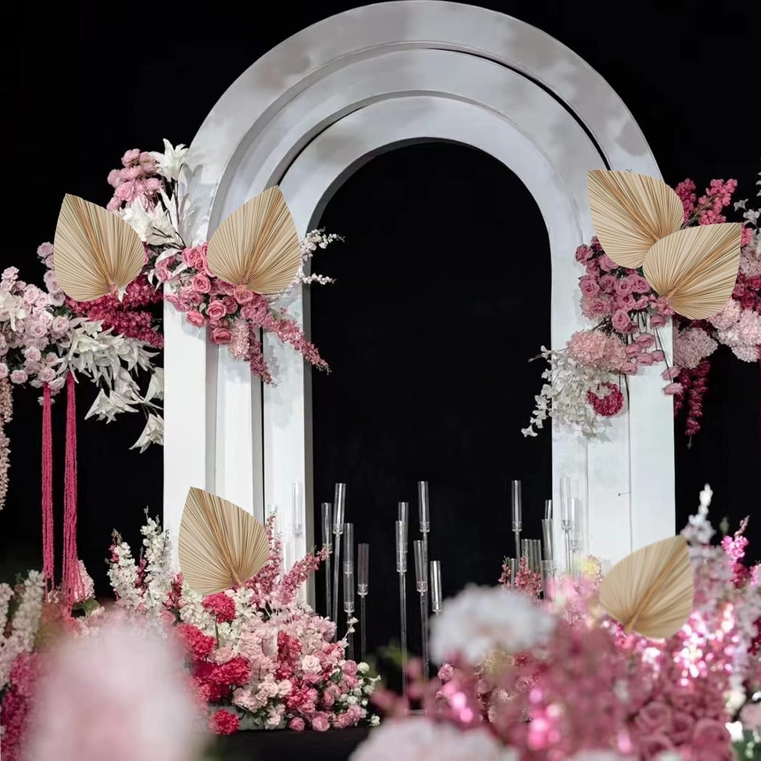 Rbenxia 4 Piece Dried Palm Leaves Heart Shaped Boho Fans for Holidays Weddings Parties and Baby Showers