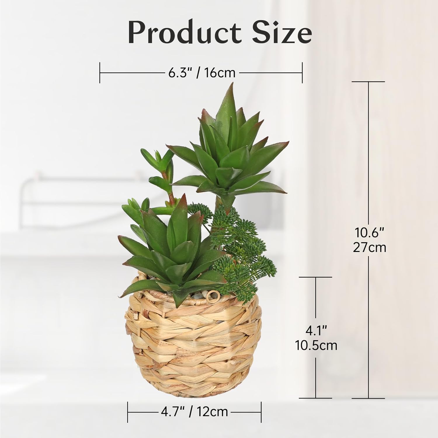 10 Inch Large Artificial Succulents in Woven Pots