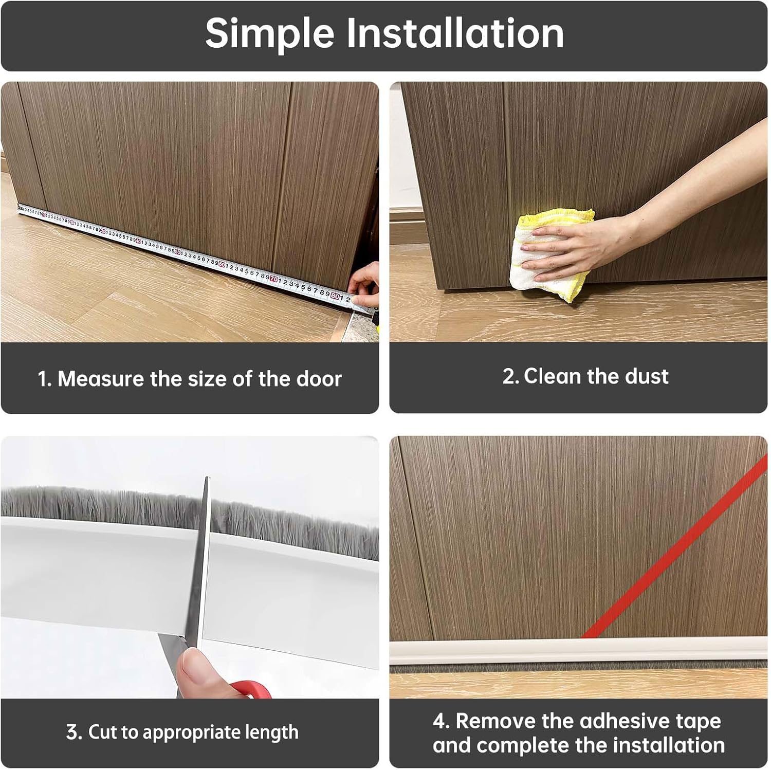 Self-Adhesive Door Sweep with Brush 3937 Inch Bottom Door Seal for Noise Dust Temperature Control