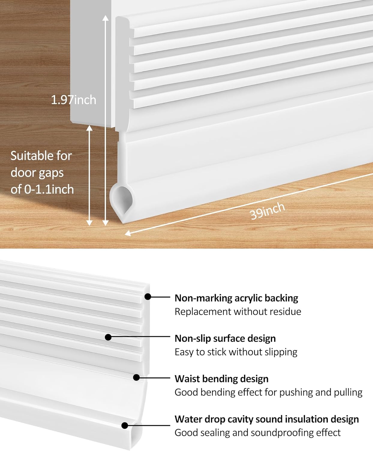 Cloorde Under Door Draft Stoppers 4pcs 39inch White